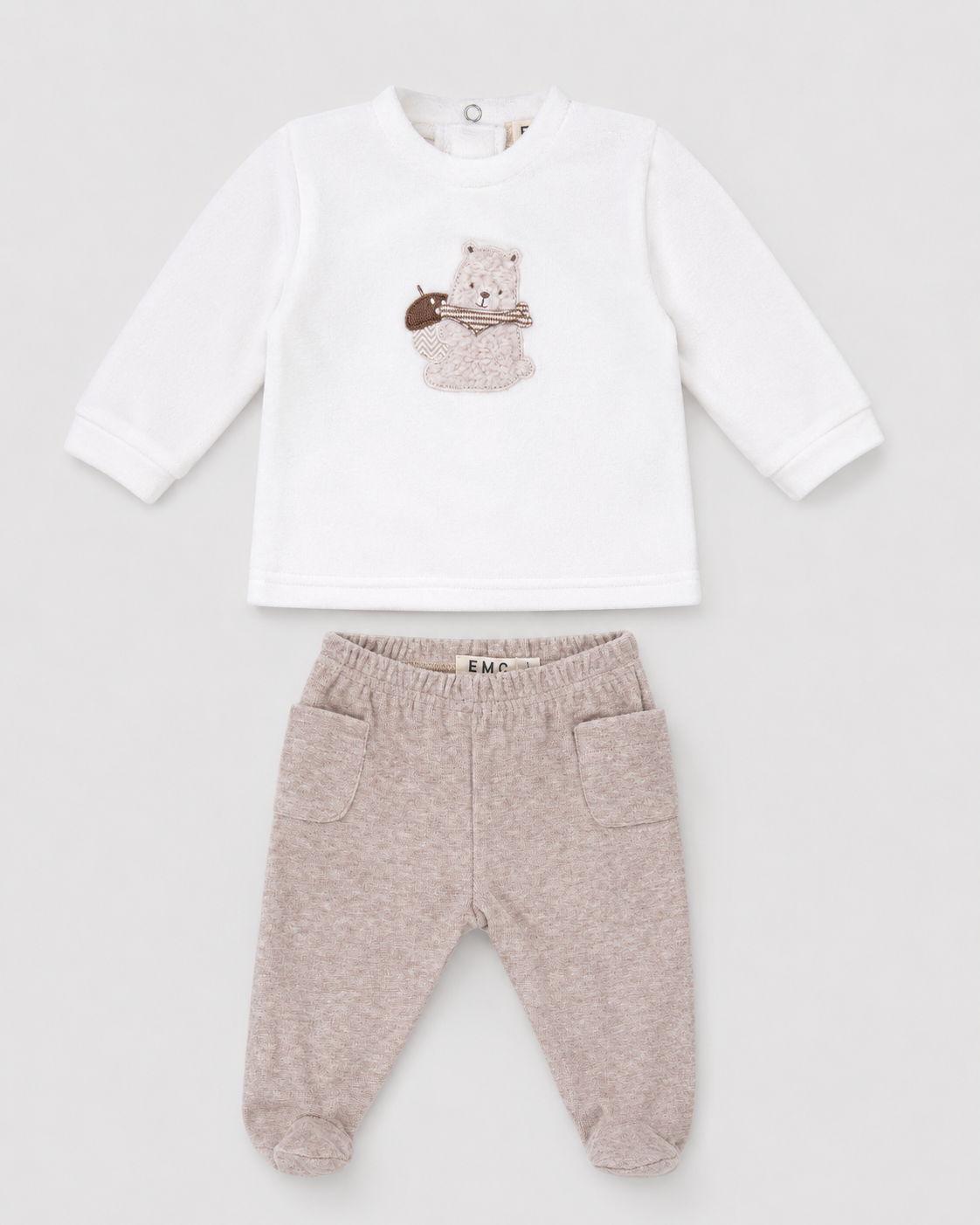 Completo Nascita Neonato EMC in Velour con Orsetto