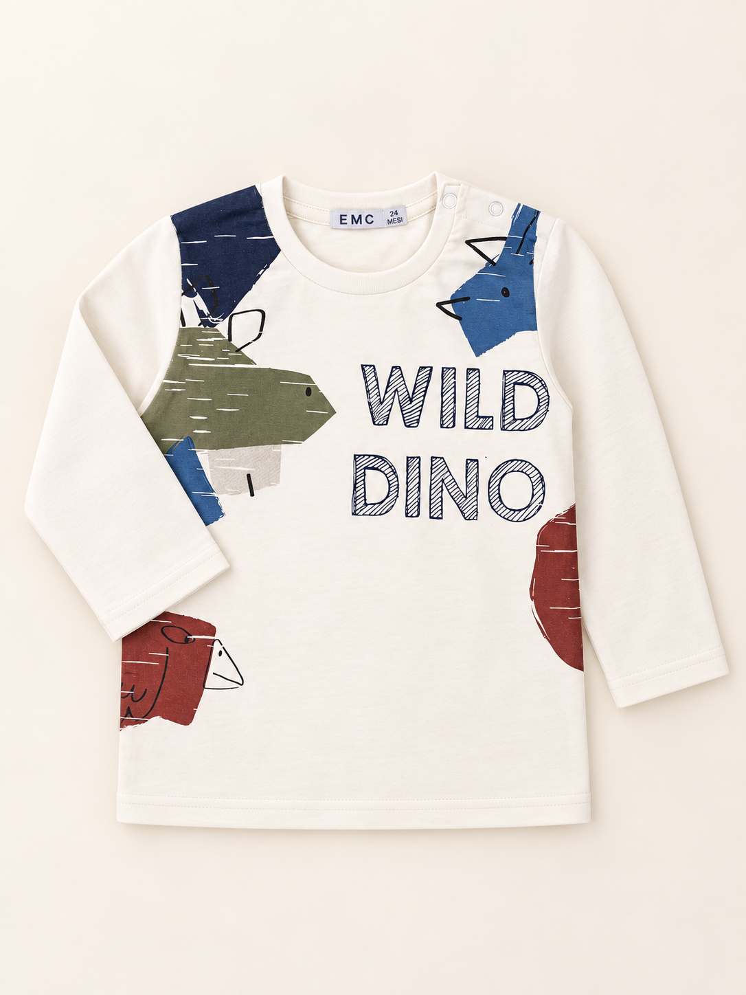T-shirt Bimbo EMC Bianca con Stampa Wild Dino