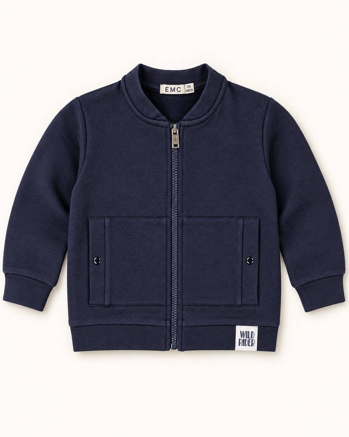 Felpa Bimbo EMC Blu con Zip e Collo a Costine
