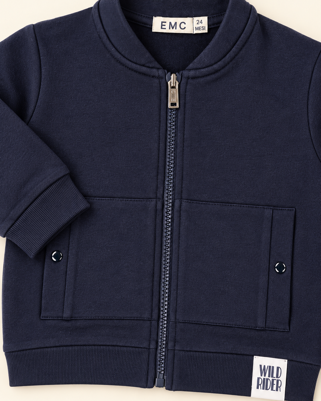 Felpa Bimbo EMC Blu con Zip e Collo a Costine