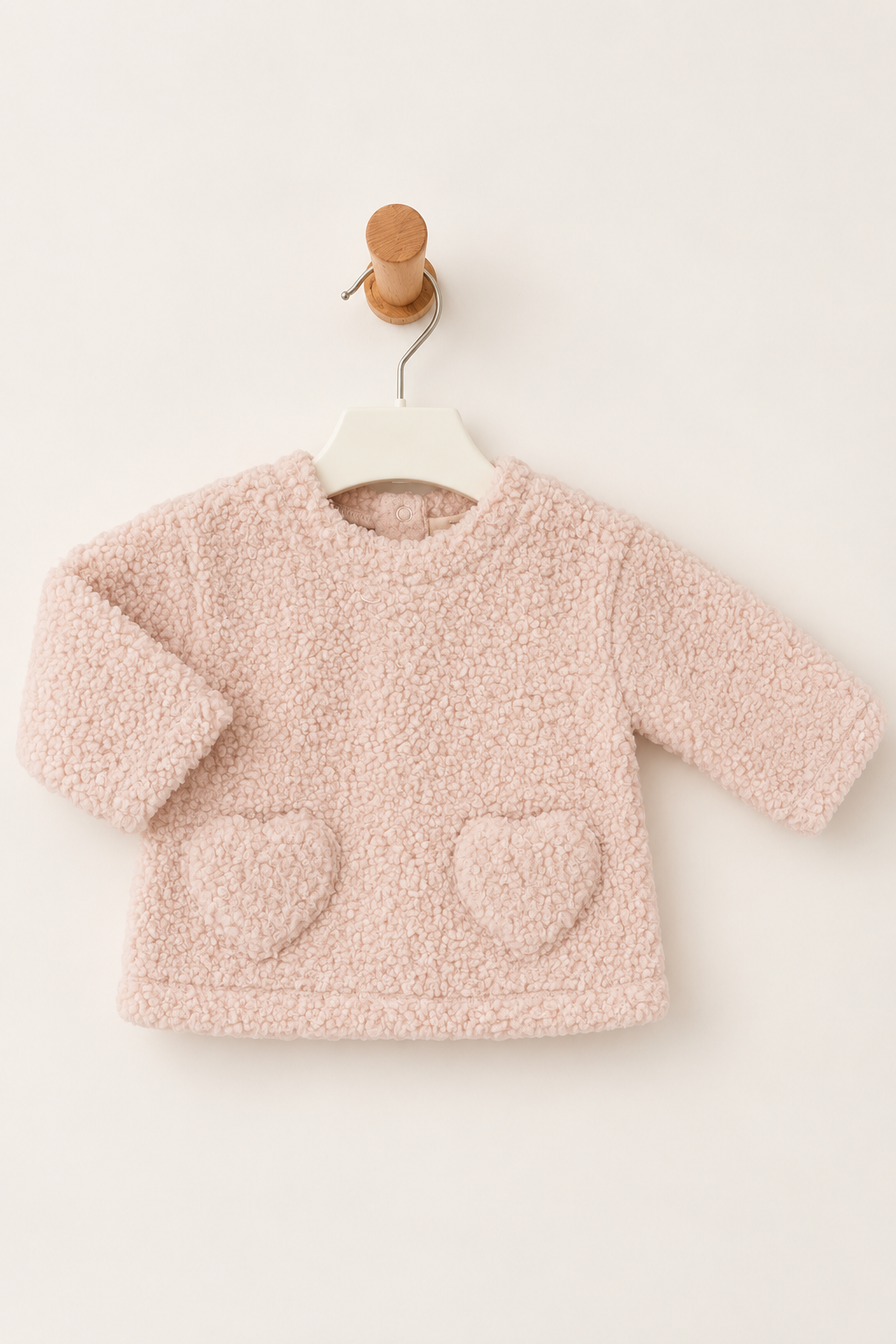 Felpa Bimba in Teddy Rosa con Tasche a Cuore