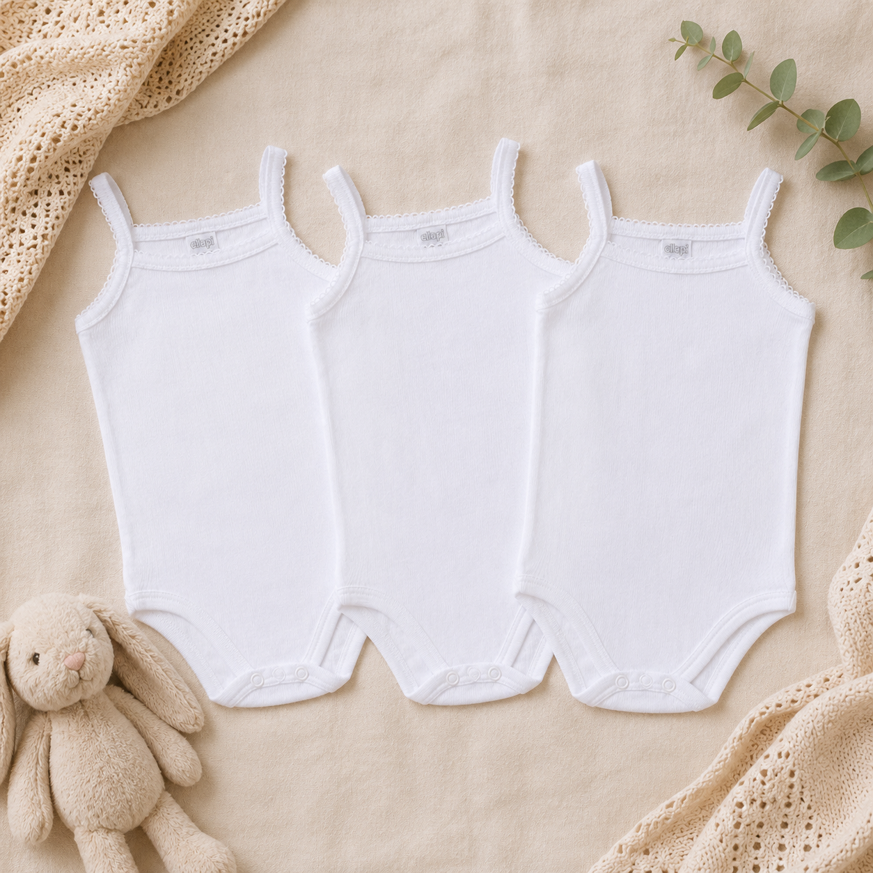 Set 3 Body Bambina a Spalline in Costina di Cotone