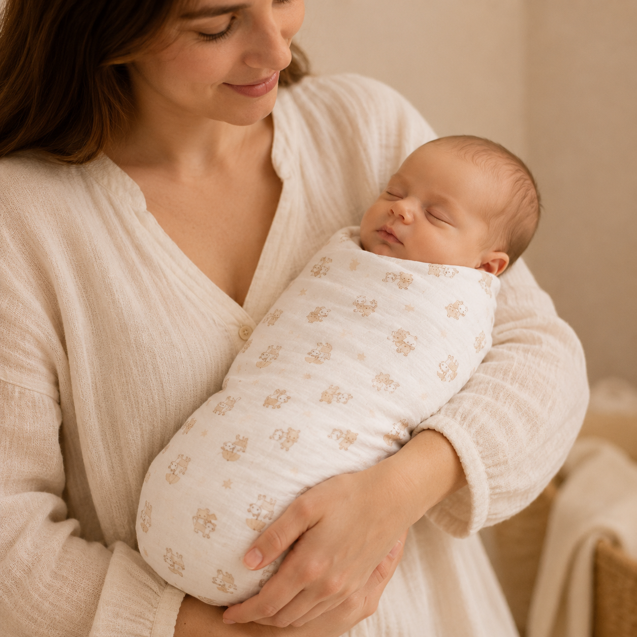 Mussola neonato beige in bamboo e cotone Ellepi — swaddle avvolgimento neonato