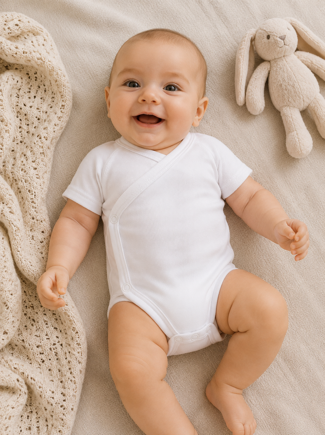 Set 3 Body Neonato Unisex in Costina di Cotone con Apertura a Portafoglio