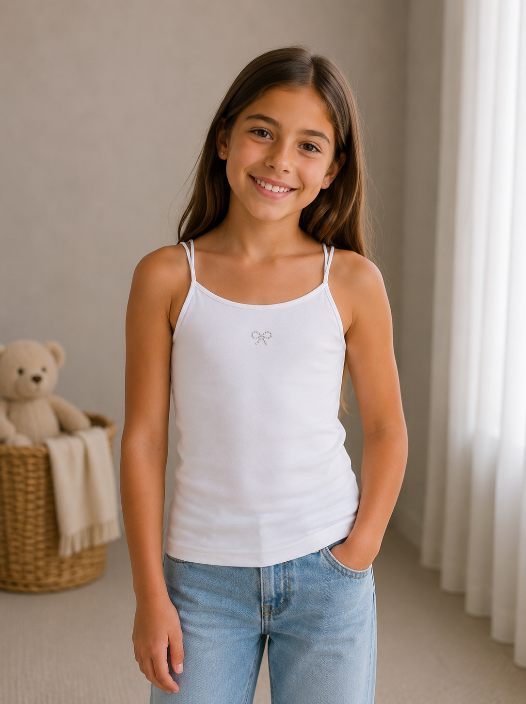 Set 3 Canotte Bambina in Costina di Cotone con Bretelle Sottili