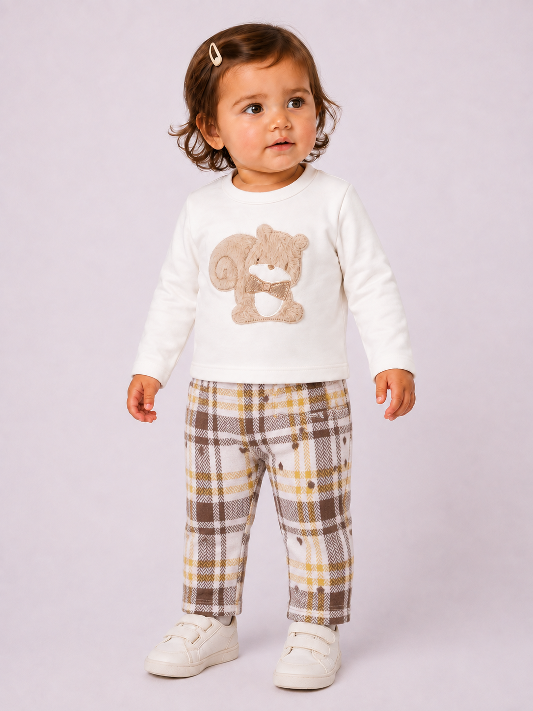 Pantalone Bimba EMC in Maglia a Quadri con Fiocco in Vita