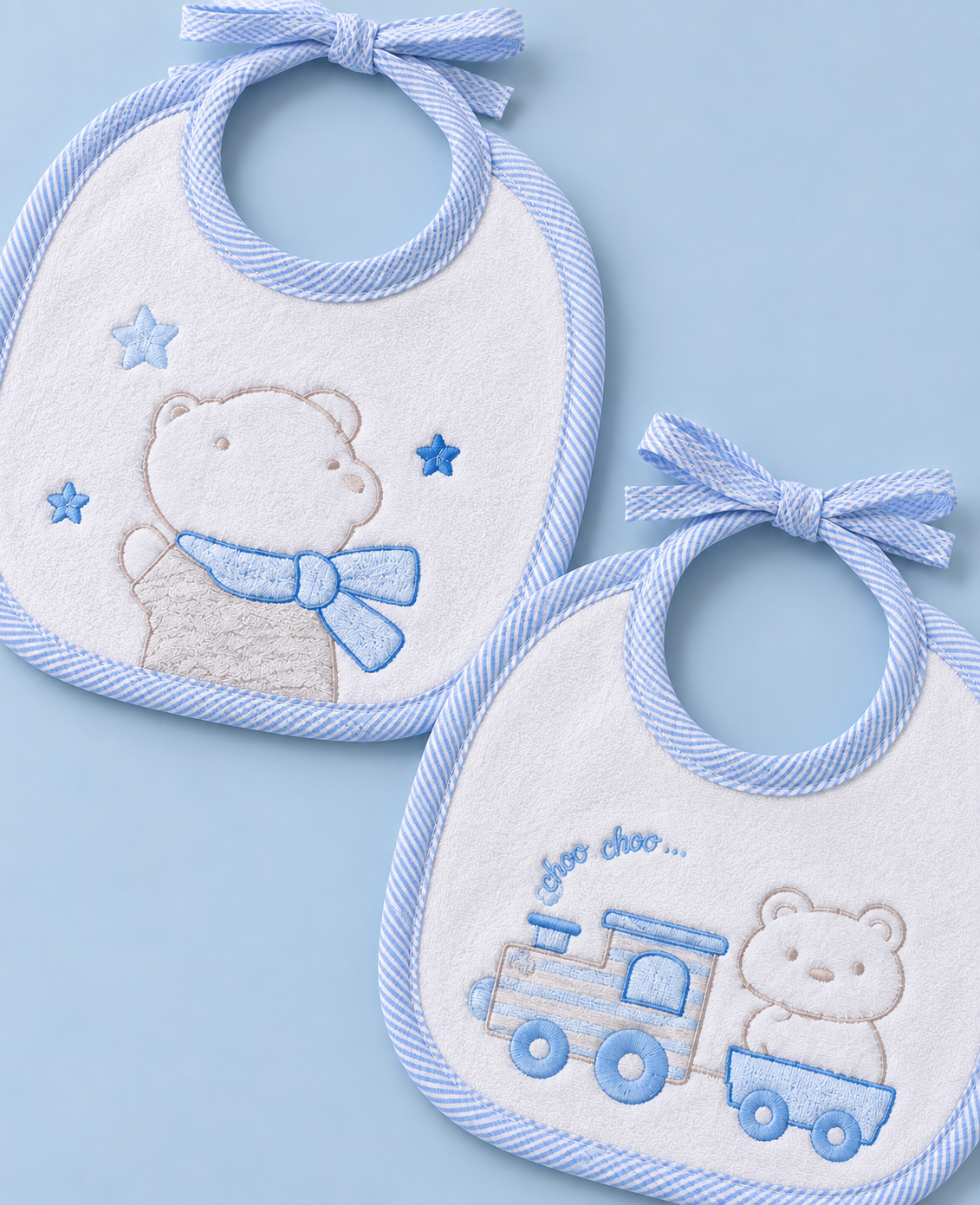 Set da 6 Bavaglini Tondi Bimbo in Ciniglia Orsetto Fantasie Assortite