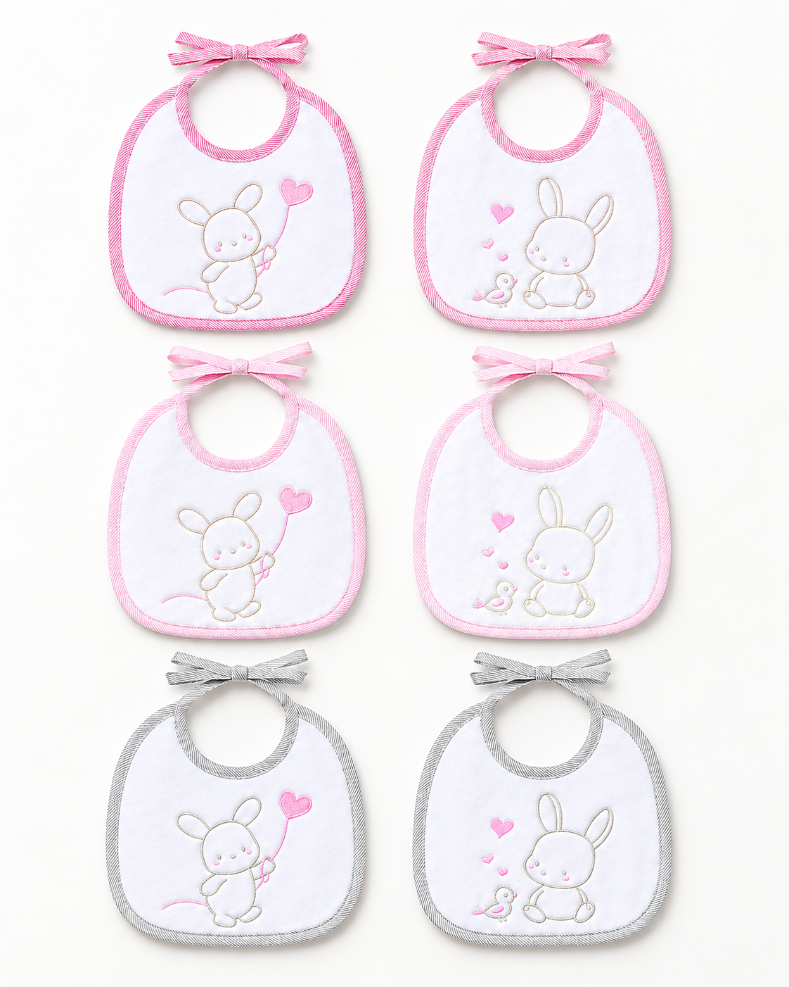 Set da 6 Bavaglini Tondi Bimba in Ciniglia Coniglietta Fantasie Assortite