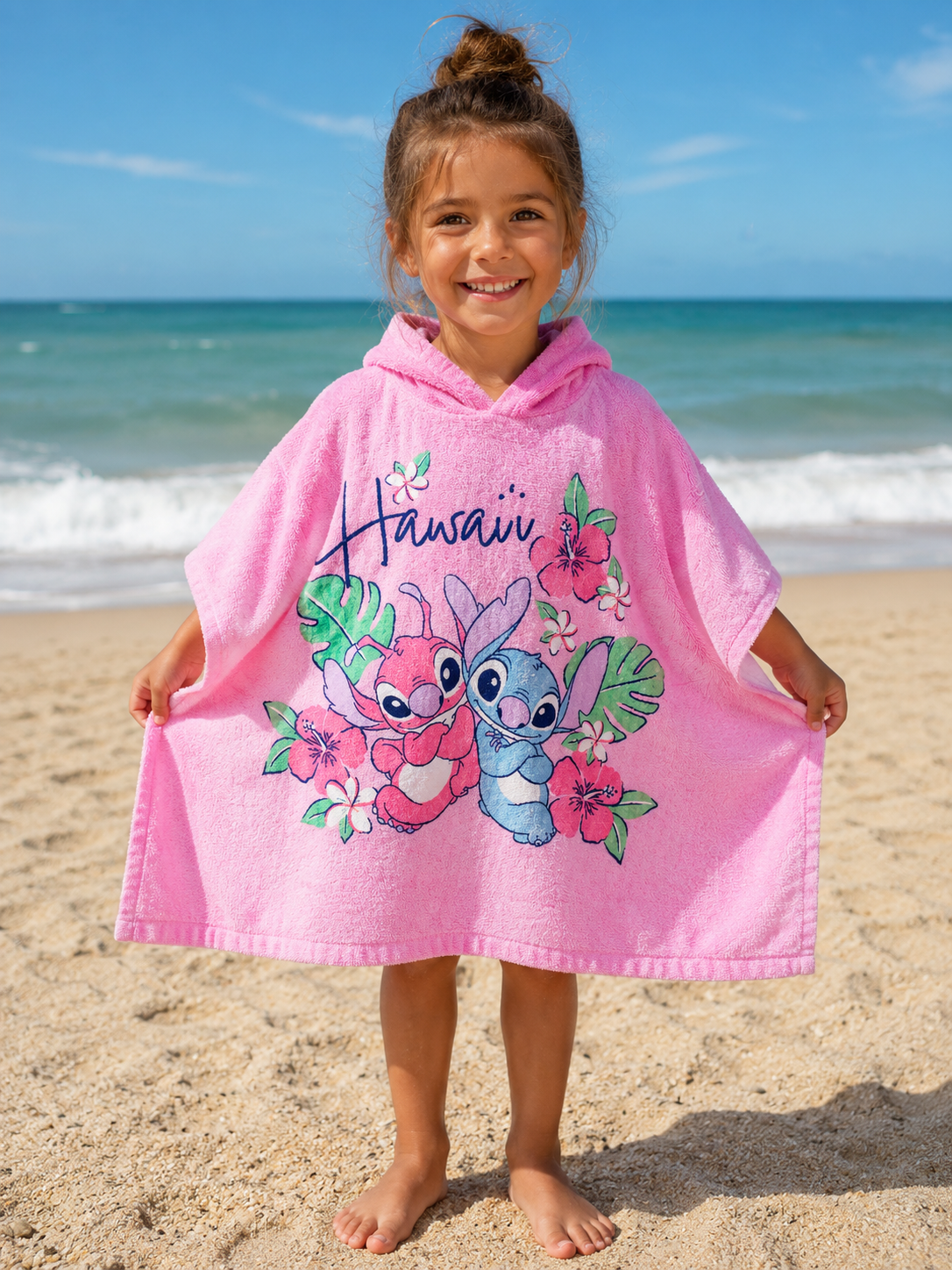 Poncho Mare Bambina Disney Angel & Stitch in Spugna di Cotone