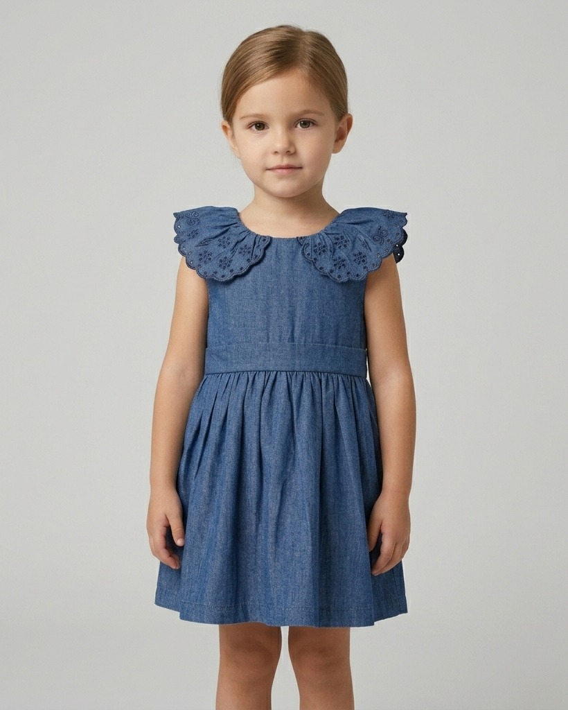 Vestito Bimba EMC in Denim con Colletto Ricamato