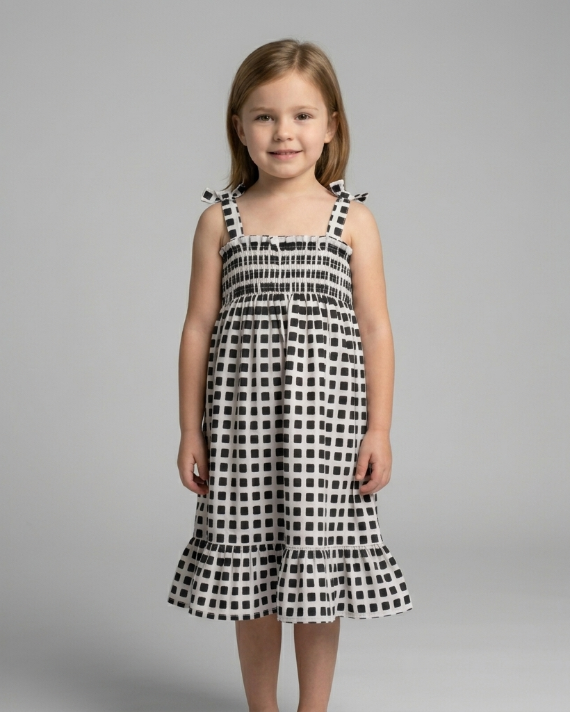 Vestito Bimba EMC Bianco e Nero | Quadretti e Punto Smock