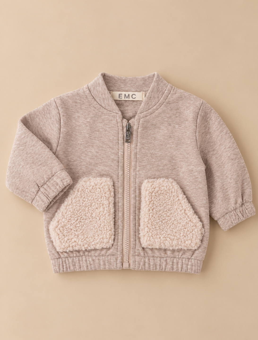 Felpa Bimbo EMC Sabbia con Zip e Tasche Teddy