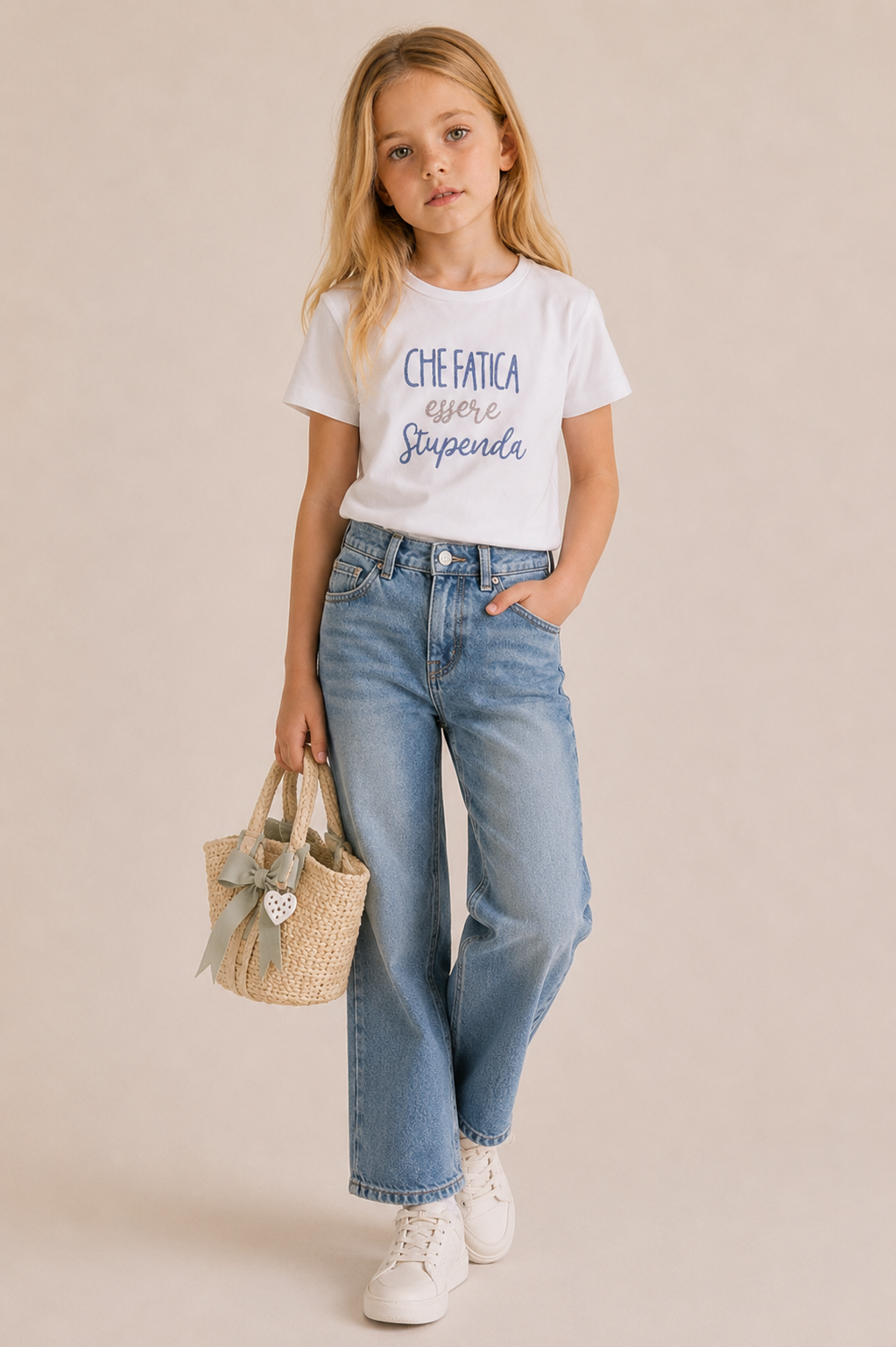 T-shirt Bimba in Cotone Elasticizzato "Che Fatica Essere Stupenda"