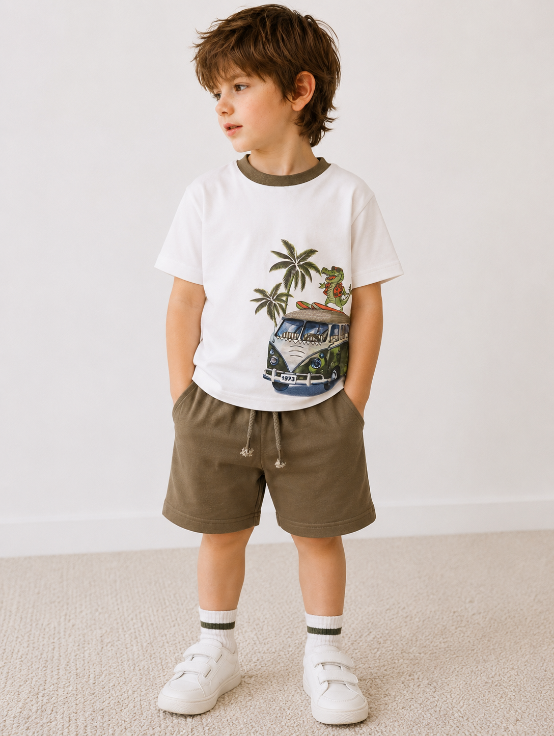 Completo Estivo Bambino in Cotone con Grafica "Summer Van"