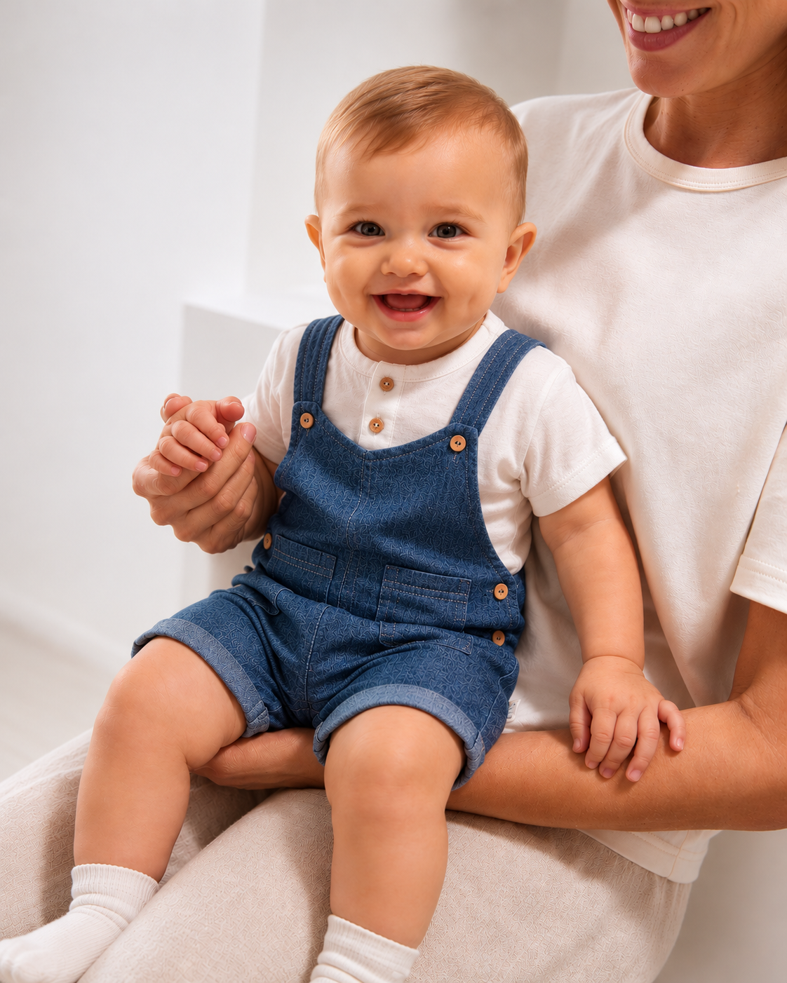 Completo Estivo Bambino con Salopette Corta Blu e T-shirt
