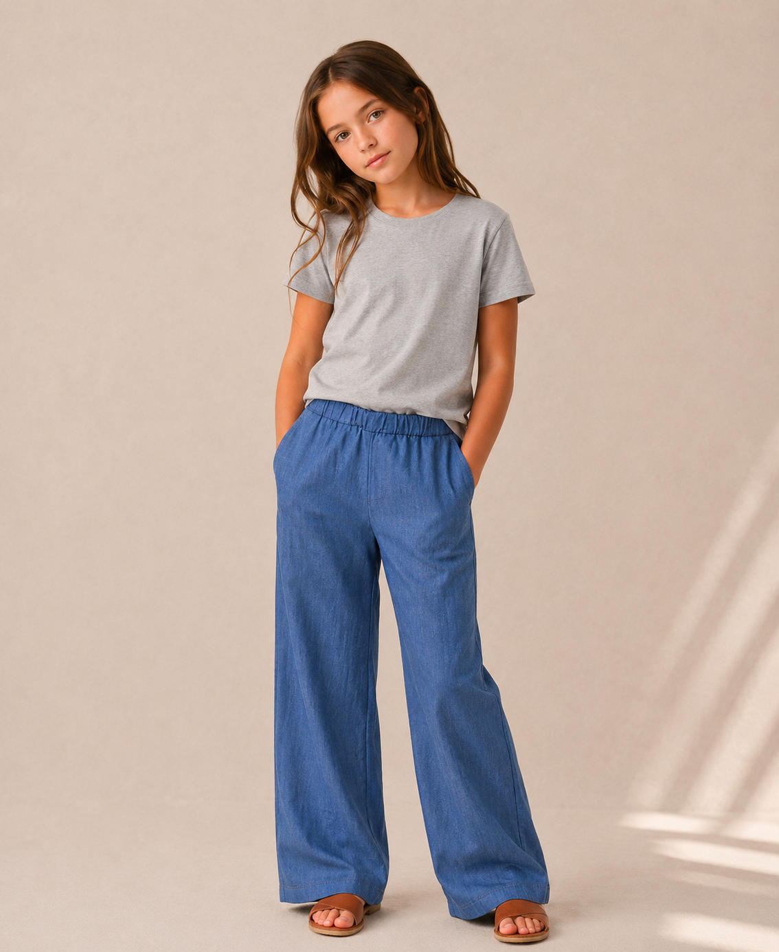 Pantalone Lungo Bambina in 100% Cotone con Elastico in Vita