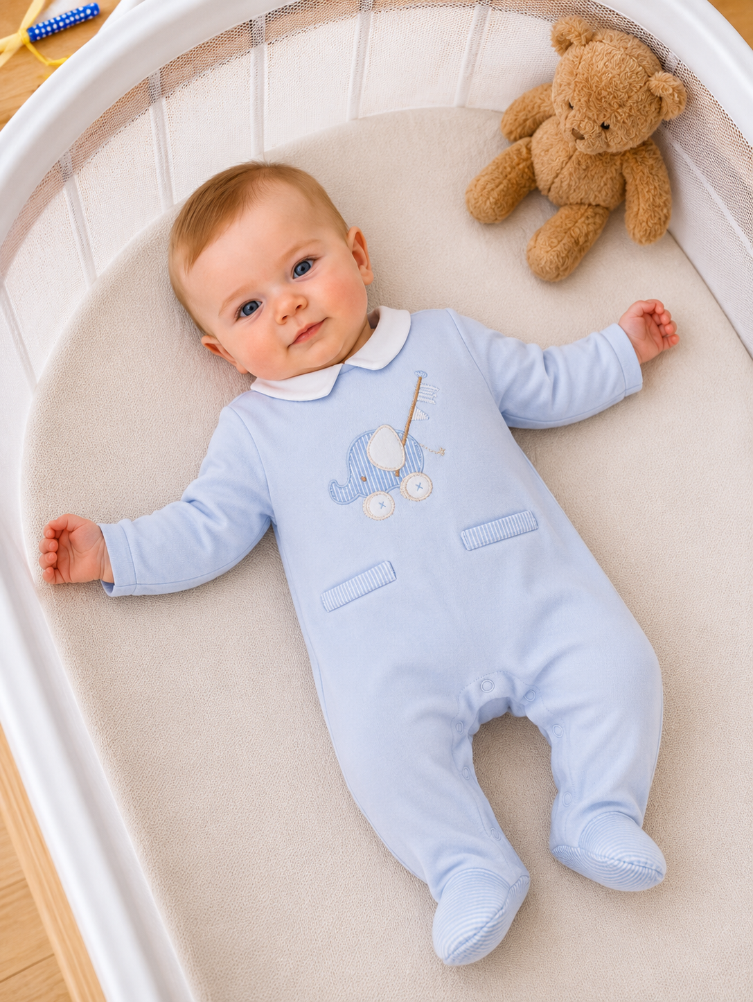 Tutina Neonato con Piedini in Cotone Elasticizzato Azzurra