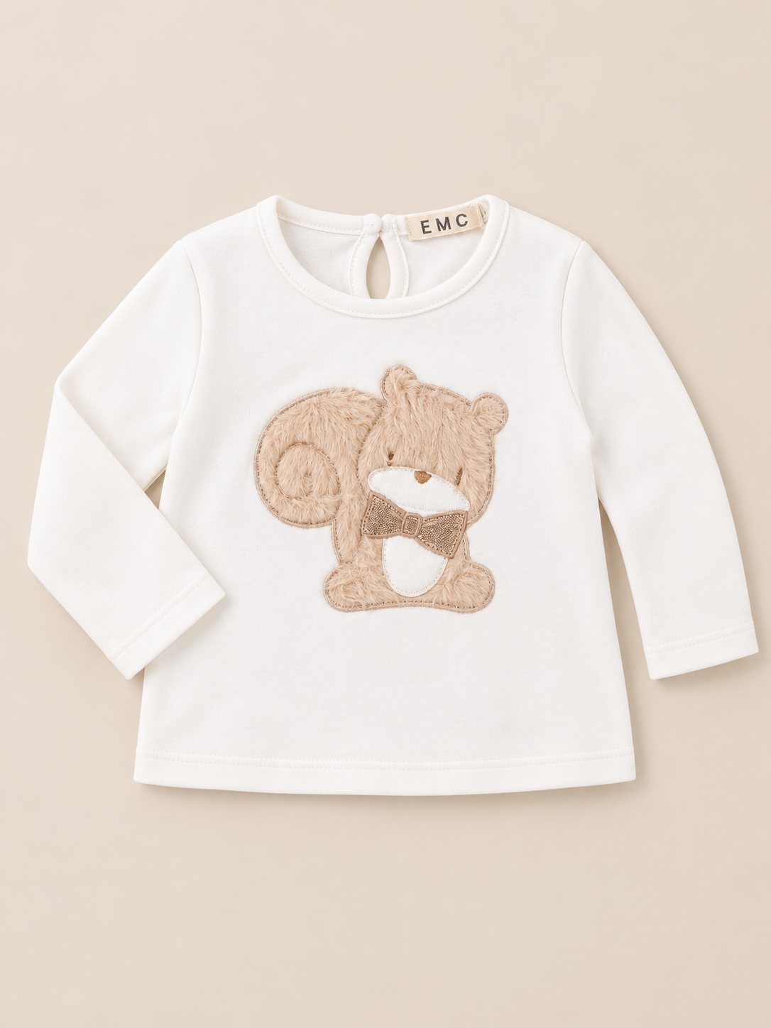 Maglia Bimba EMC Bianca con Applicazione Scoiattolo in Peluche