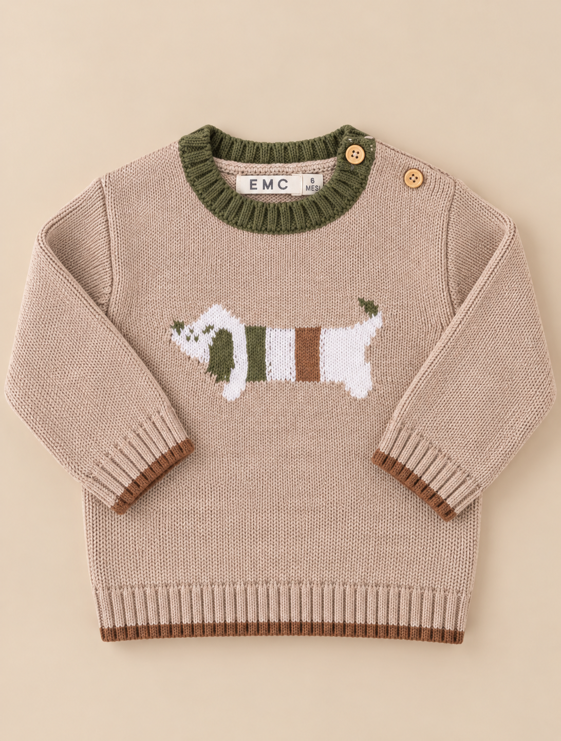 Maglione In Tricot Tortora con Bassotto