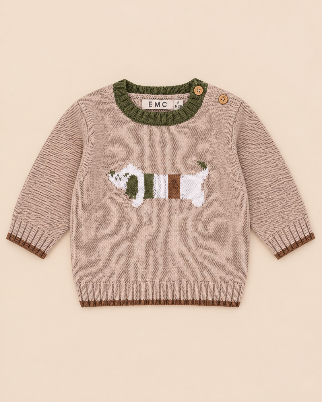 Maglione In Tricot Tortora con Bassotto