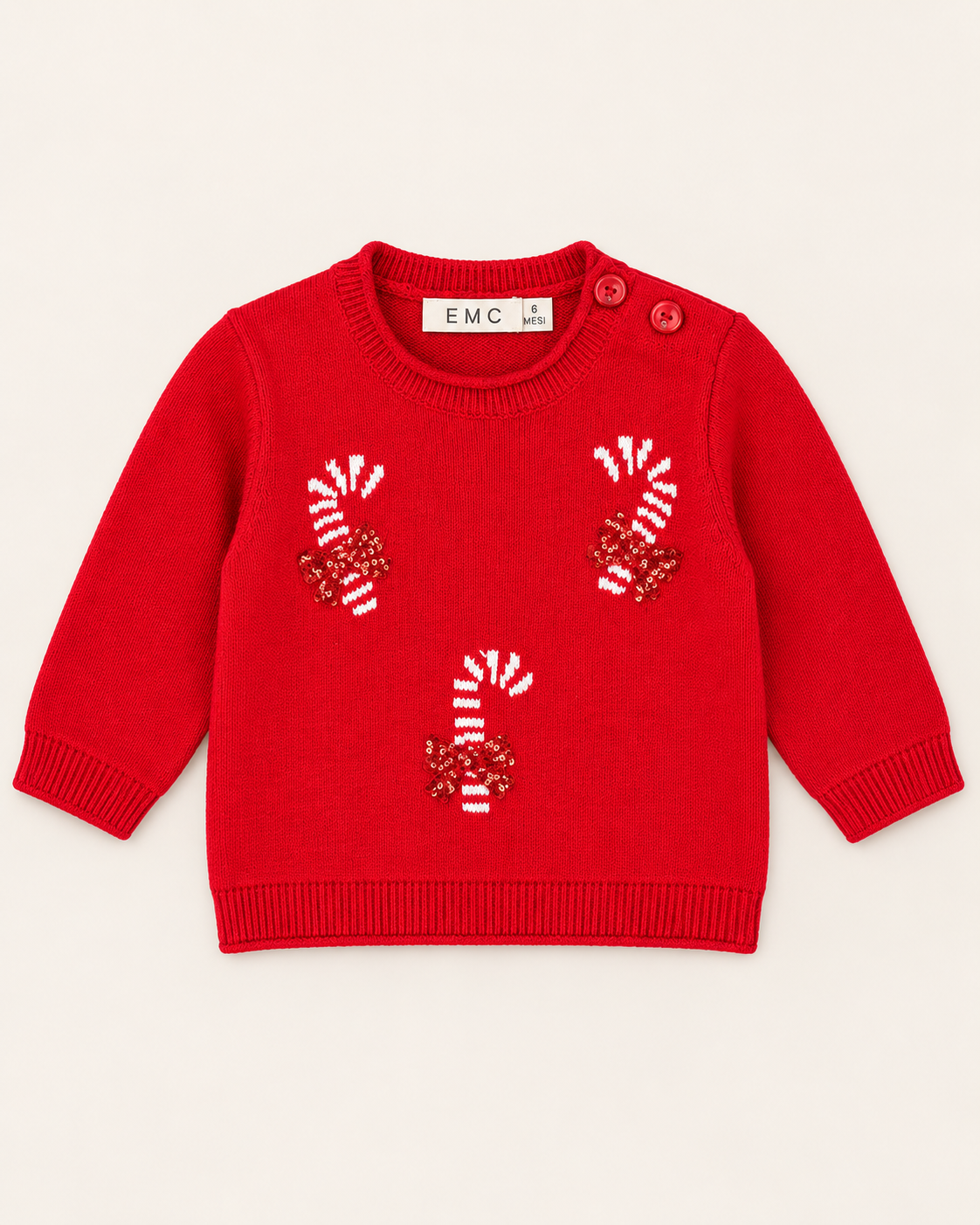 Maglione Bimba EMC Rosso con Bastoncini di Zucchero