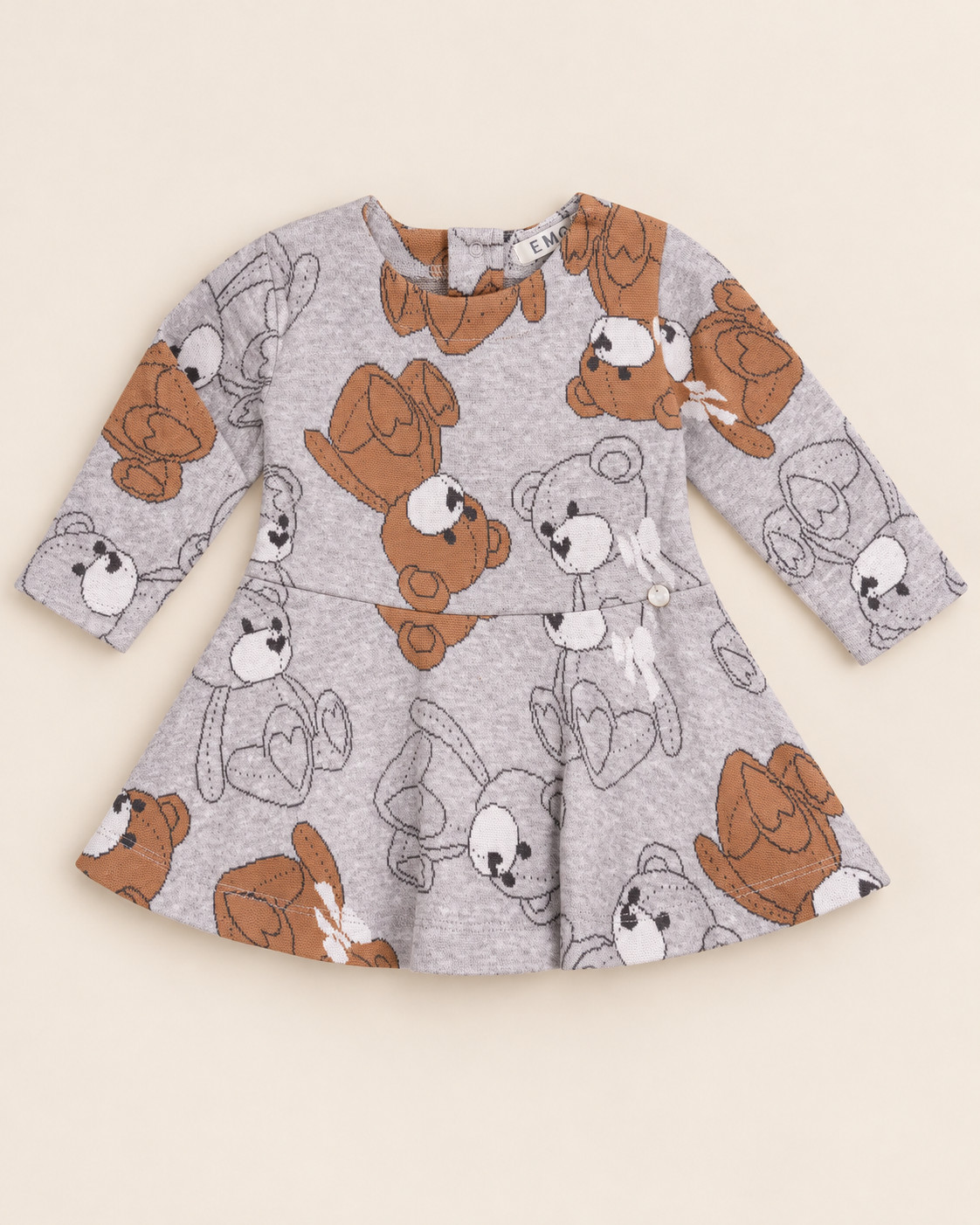 Abito Bambina Manica Lunga Grigio Chiaro con Orsetti
