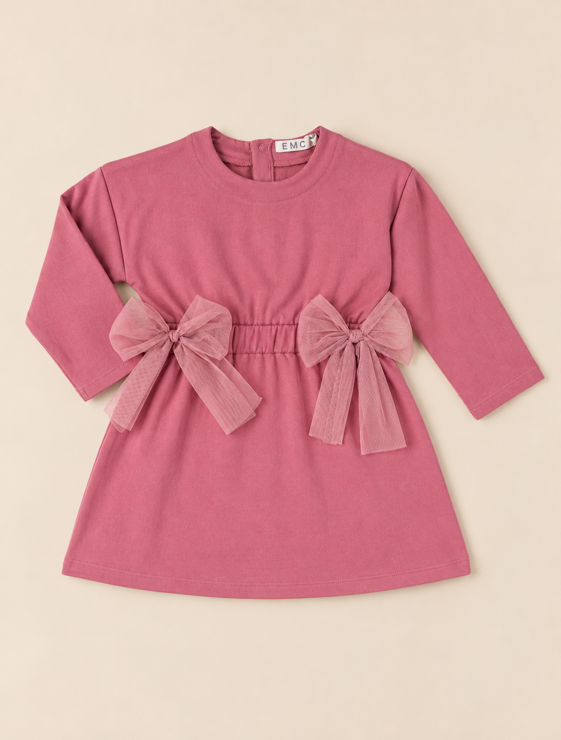 Abito Bambina Manica Lunga Rosa con Fiocchetti