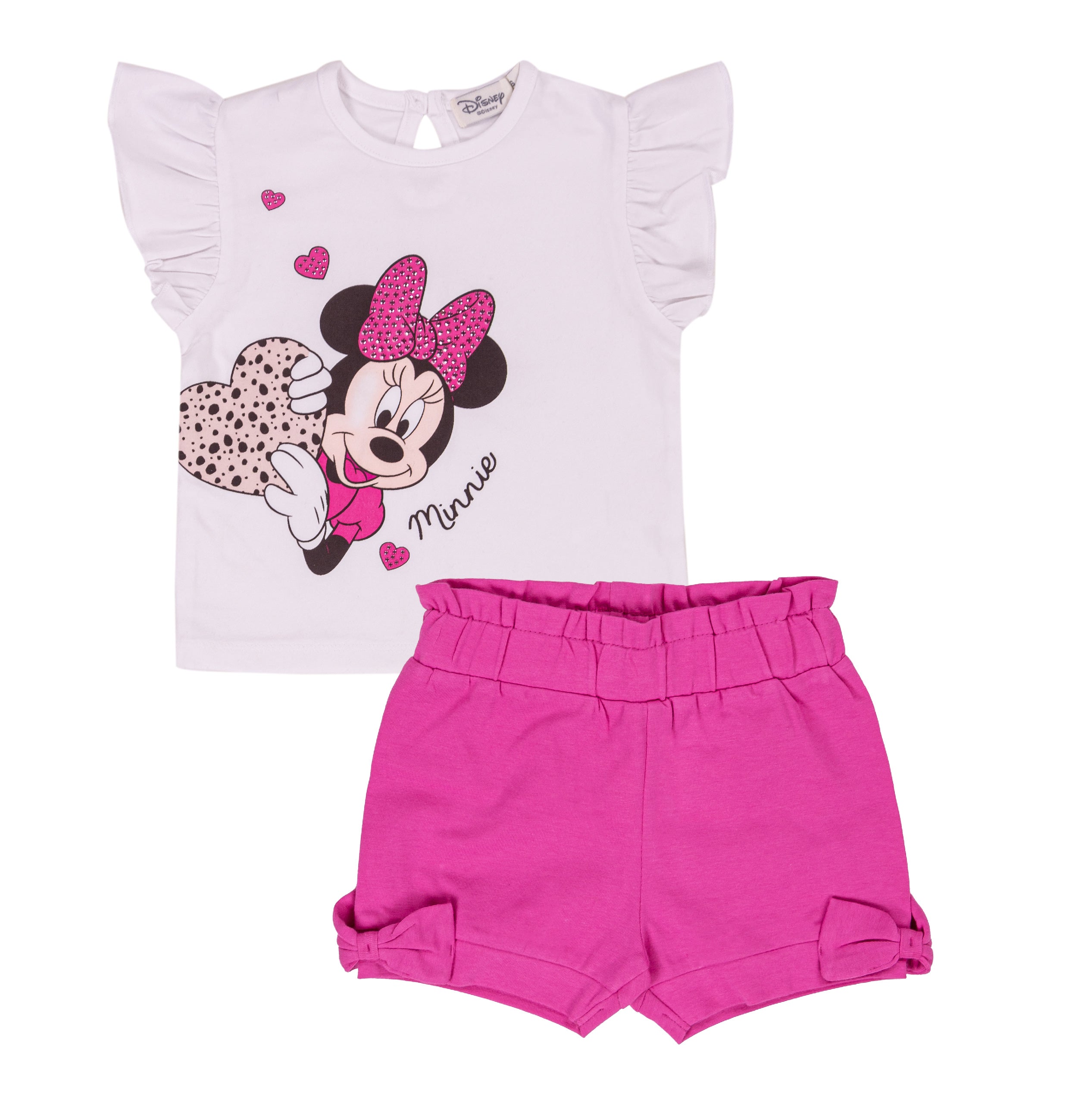 Completo Bimba Disney "Minnie in Love" | T-shirt con Volant e Shorts Fucsia