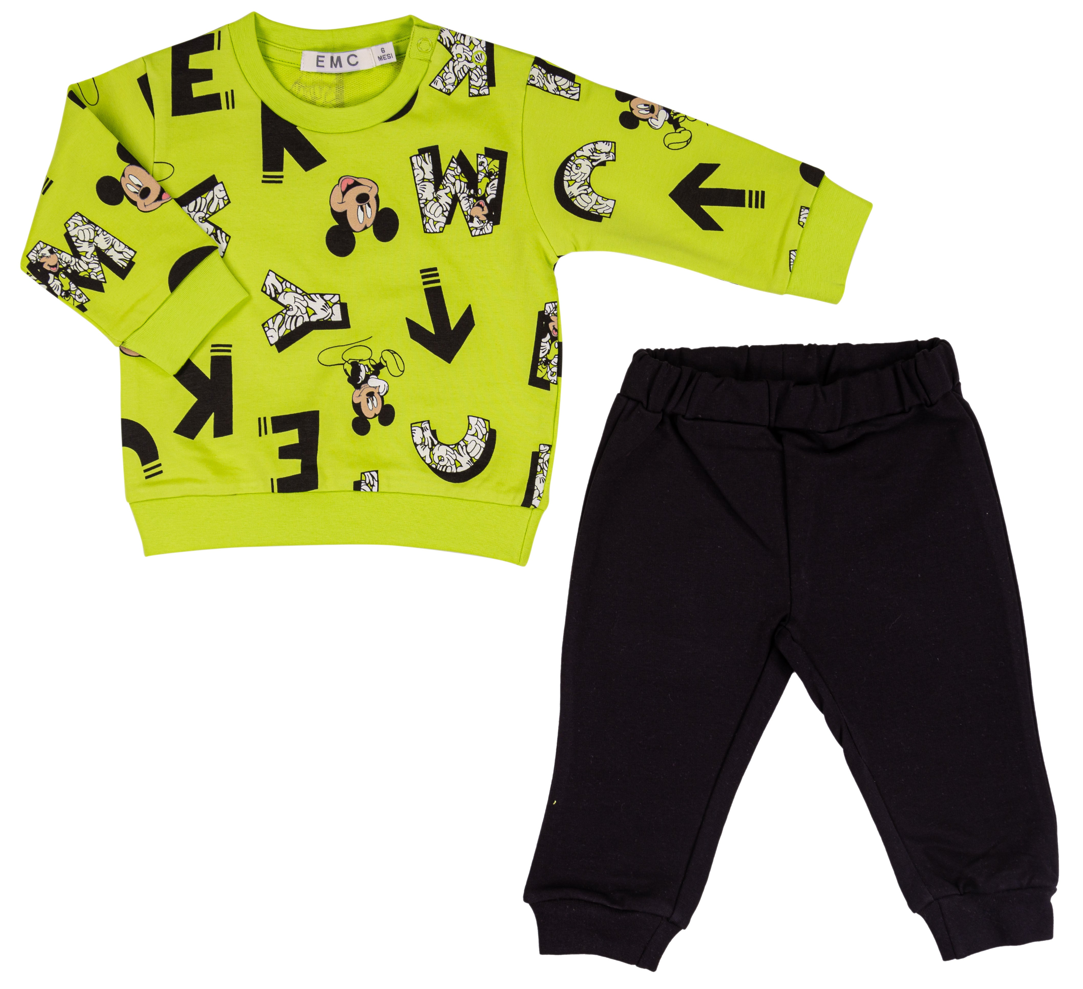 Completo Lungo Bambino Disney Mickey Mouse Giallo Lime e Nero