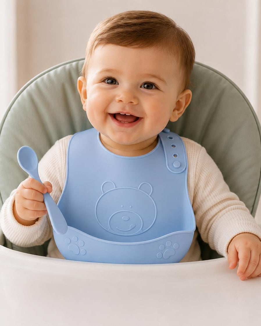 Set Pappa in Silicone con Bavaglino e Cucchiaio