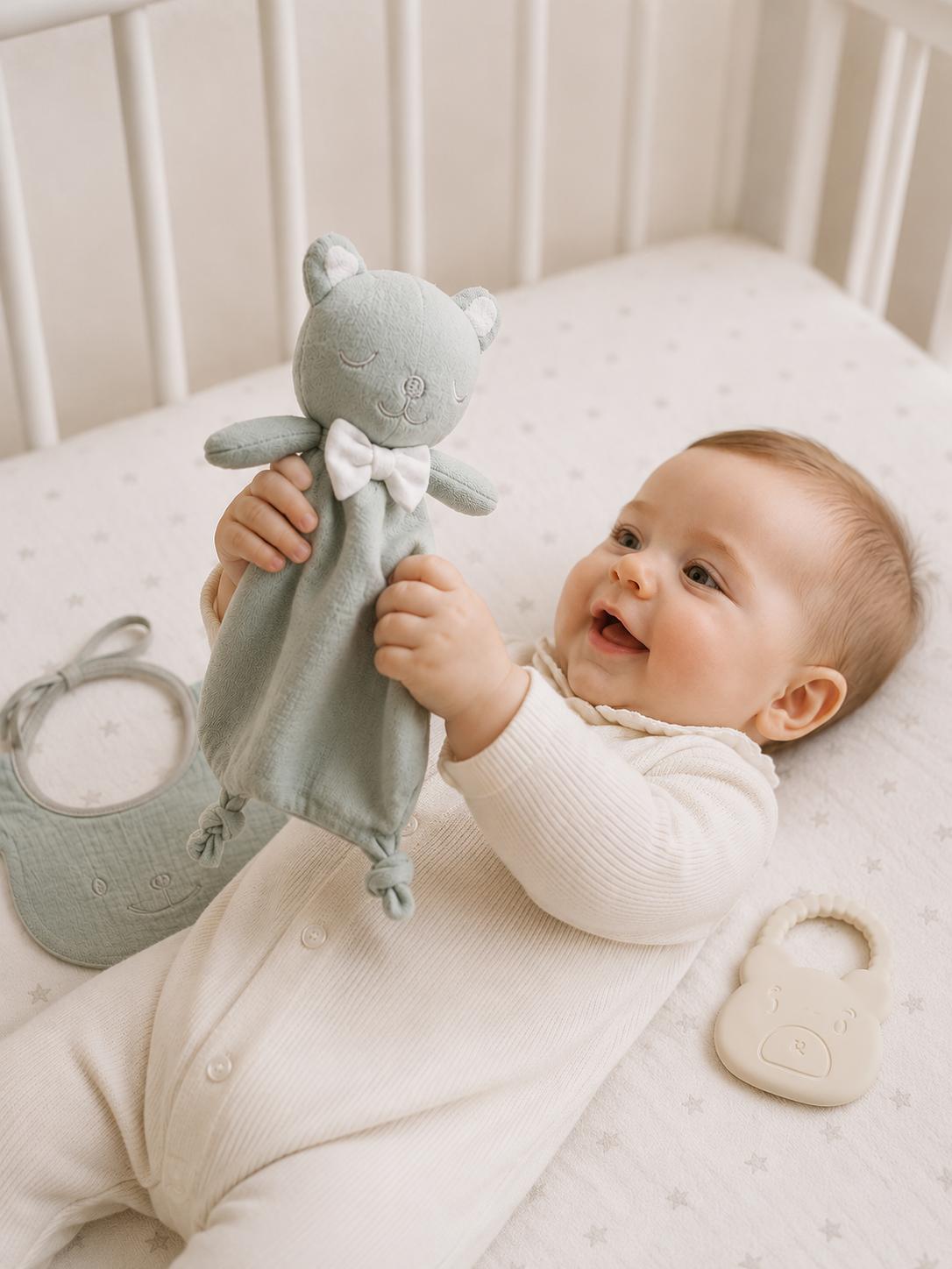 Set Regalo Neonato Orsetto con Doudou, Bavaglino e Massaggiagengive