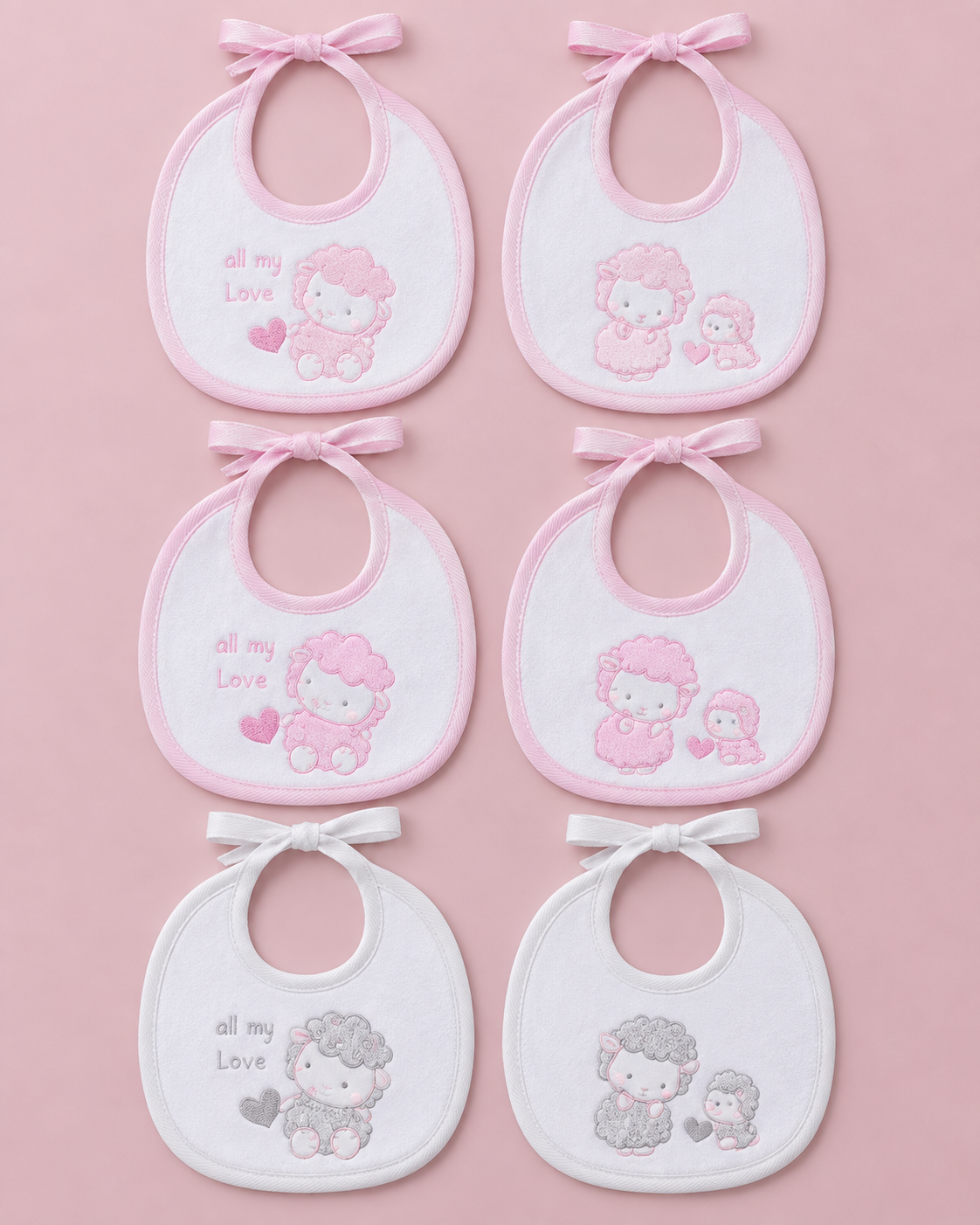 Set da 6 Bavaglini Tondi Bimba Pecorella Fantasie Assortite