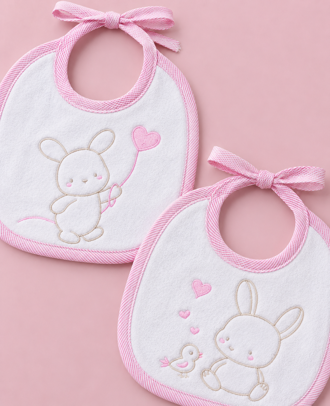 Set da 6 Bavaglini Tondi Bimba in Ciniglia Coniglietta Fantasie Assortite