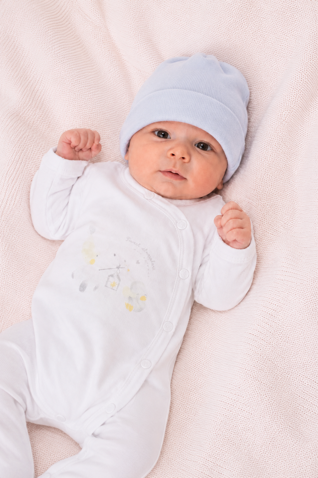 Cappellino Neonato EMC Azzurro in Velour con Risvolto