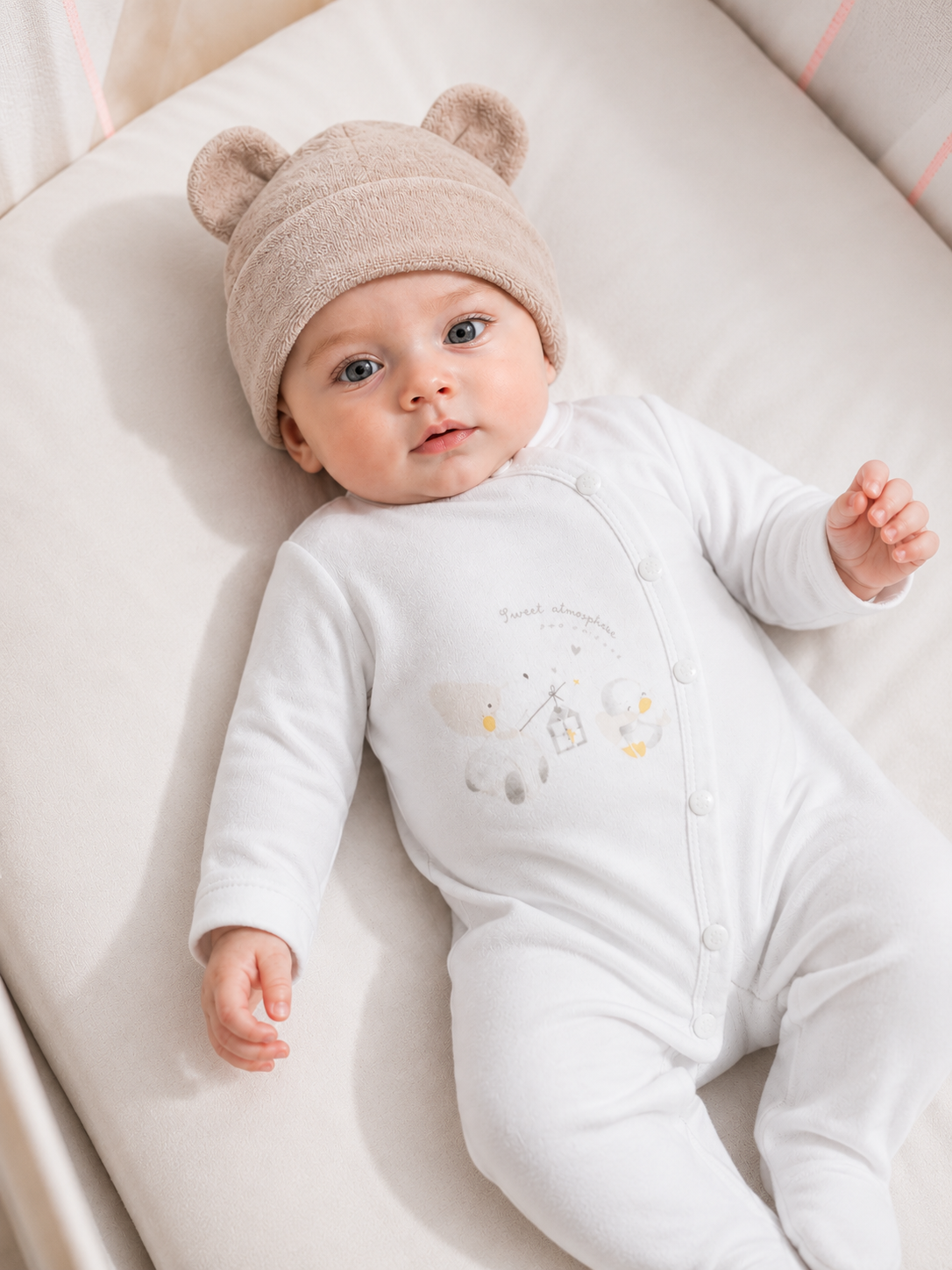 Cappellino Neonato EMC Beige con Orecchie da Orsetto