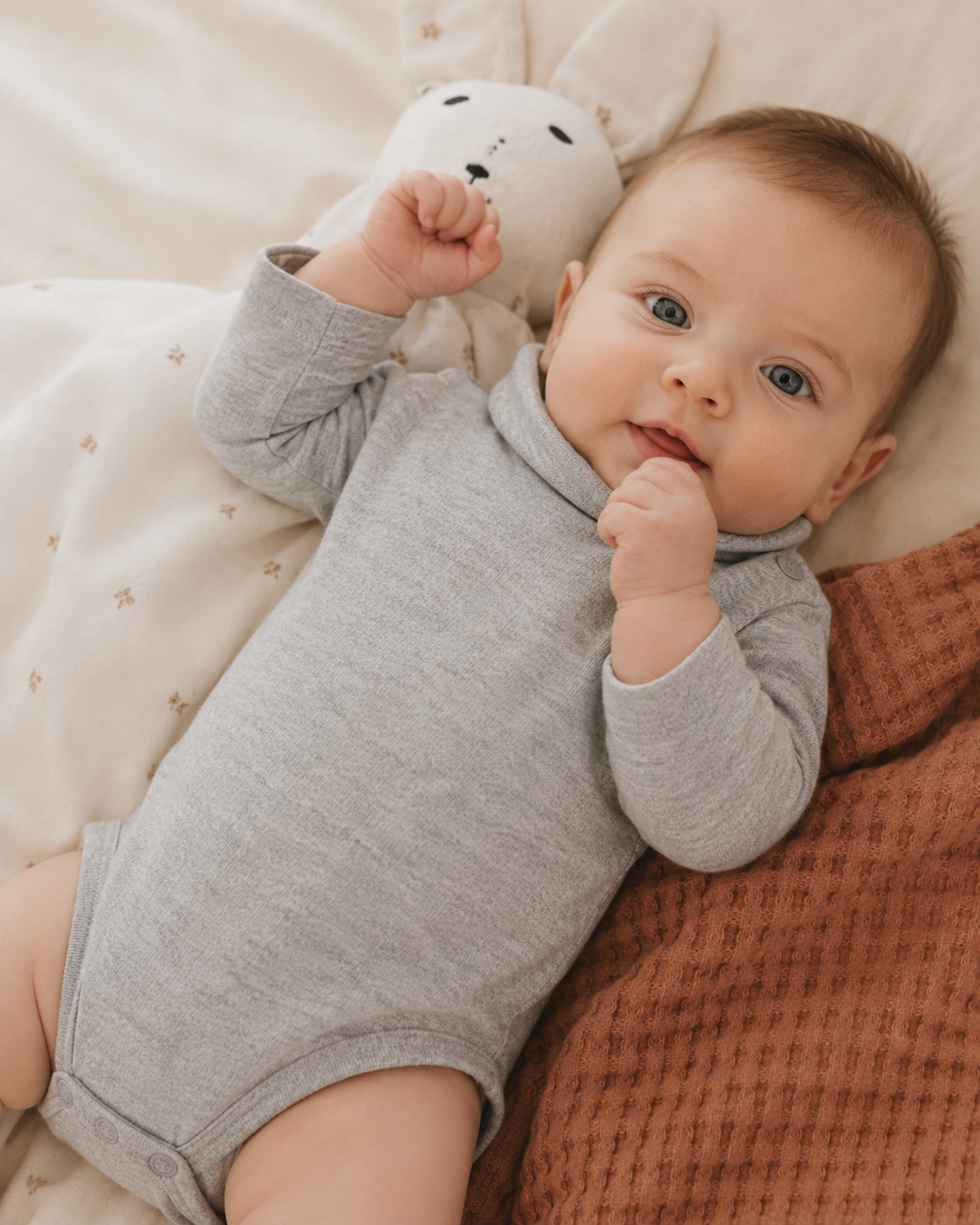 Body Neonato Unisex a Manica Lunga con Collo a Lupetto