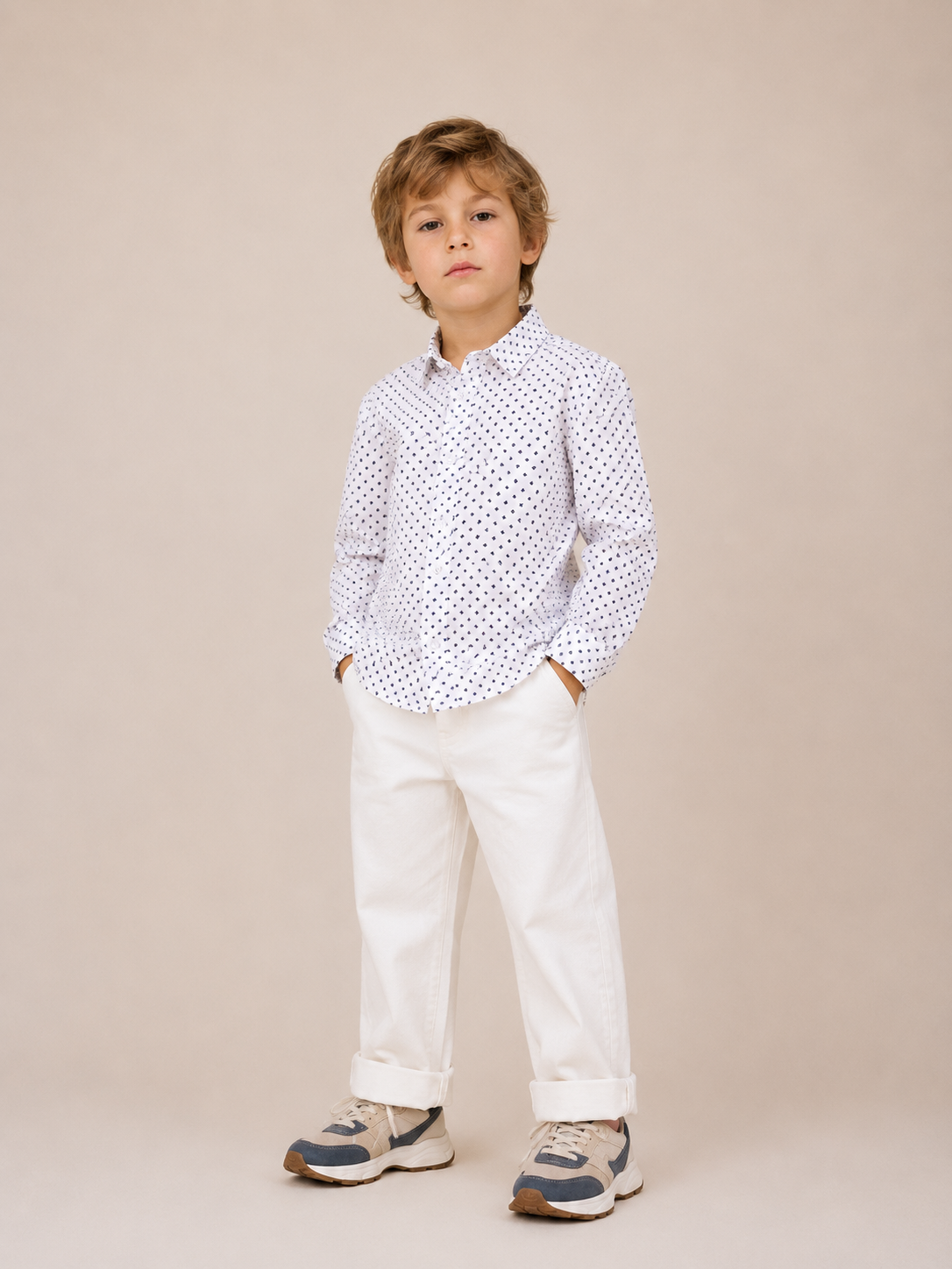 Camicia Bimbo EMC Bianca a Micro Pois