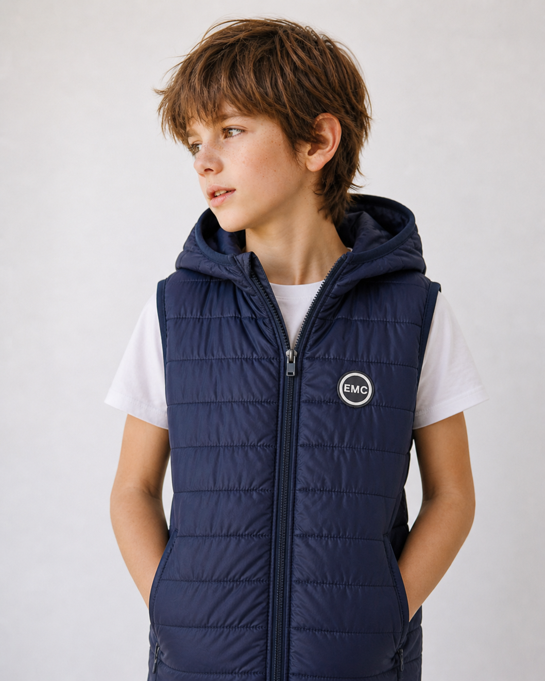 Gilet Unisex Imbottito con Cappuccio e Zip