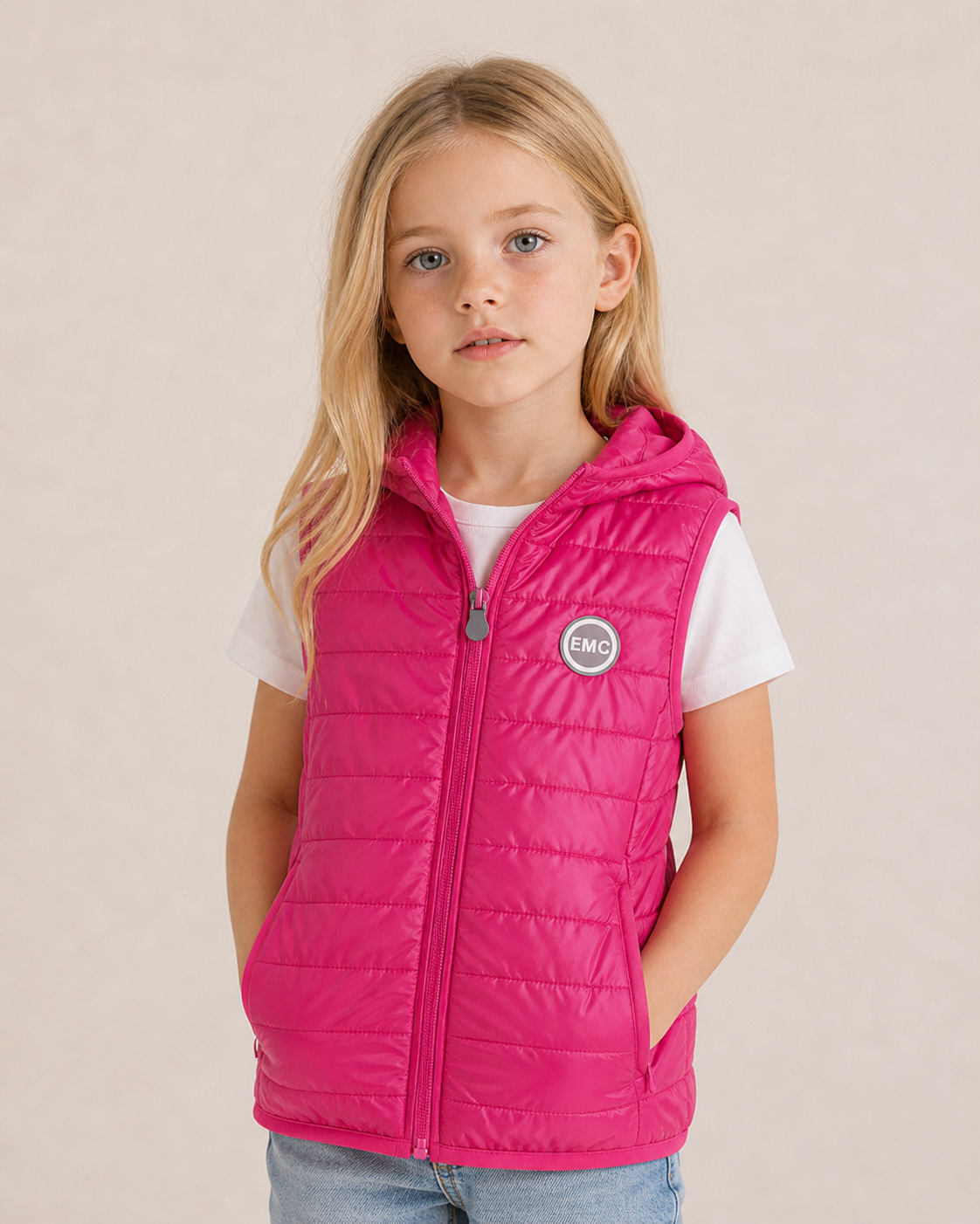 Gilet Unisex Imbottito con Cappuccio e Zip