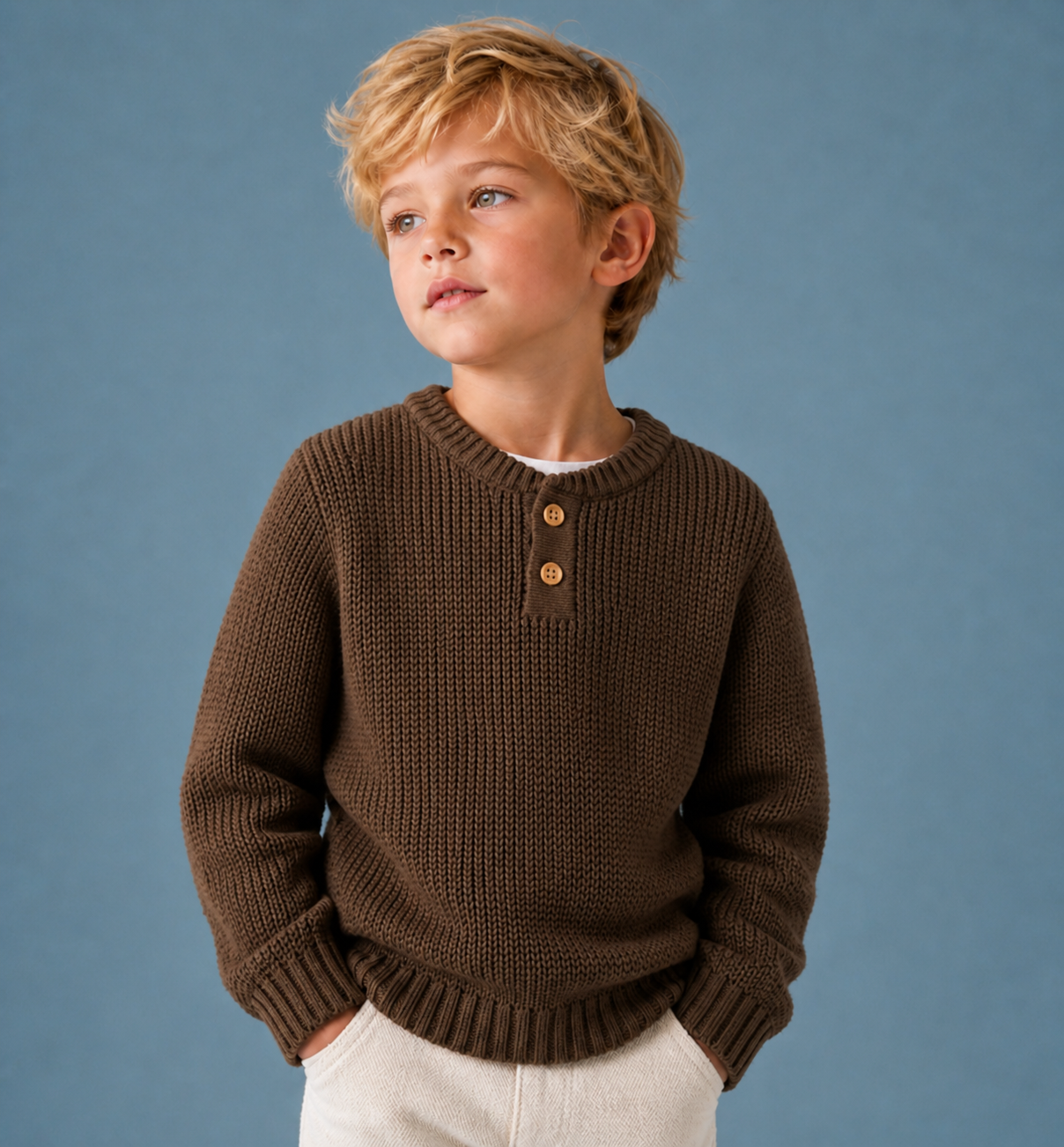 Maglioncino Bambino Blu Navy in 100% Cotone con Lavorazione a Nido d'Ape