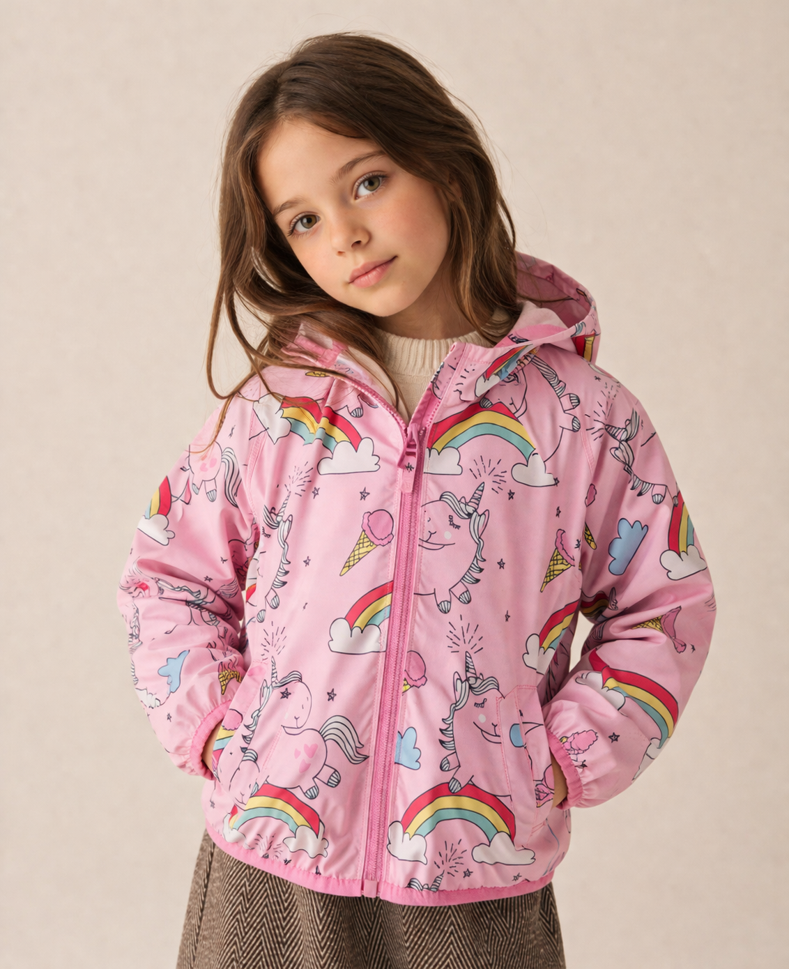 Giubbino Nylon Bambina con Cappuccio e Zip