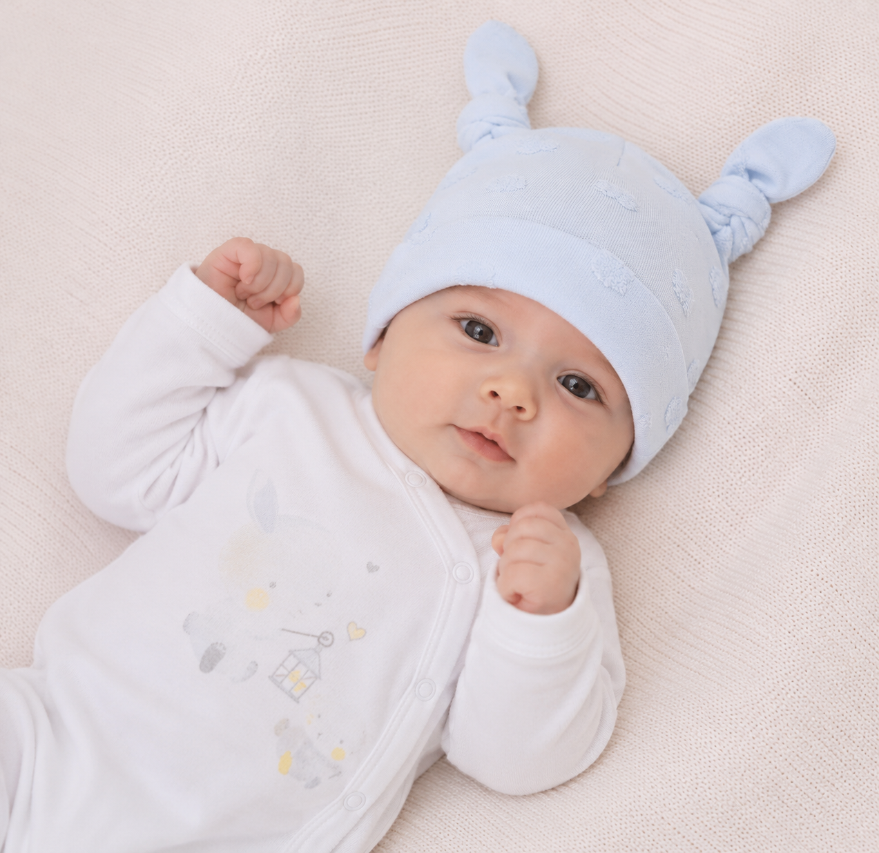 Berretto Neonato Unisex in Puro Cotone con Nodini