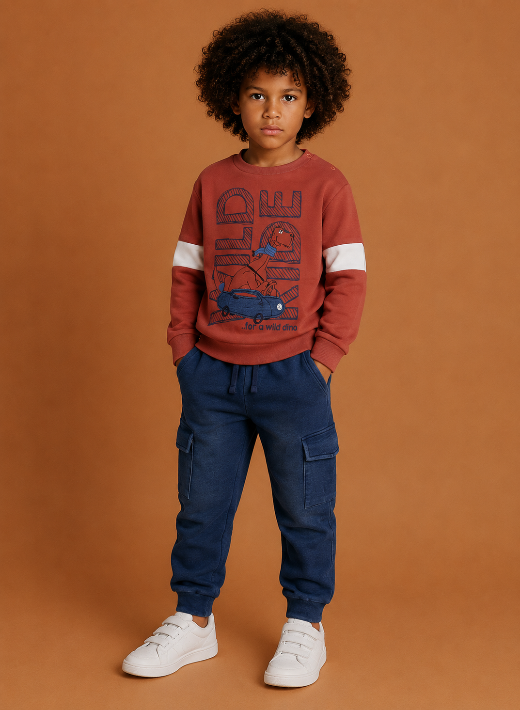 Completo Bimbo EMC Mattone con Stampa Dinosauro e Cargo Denim