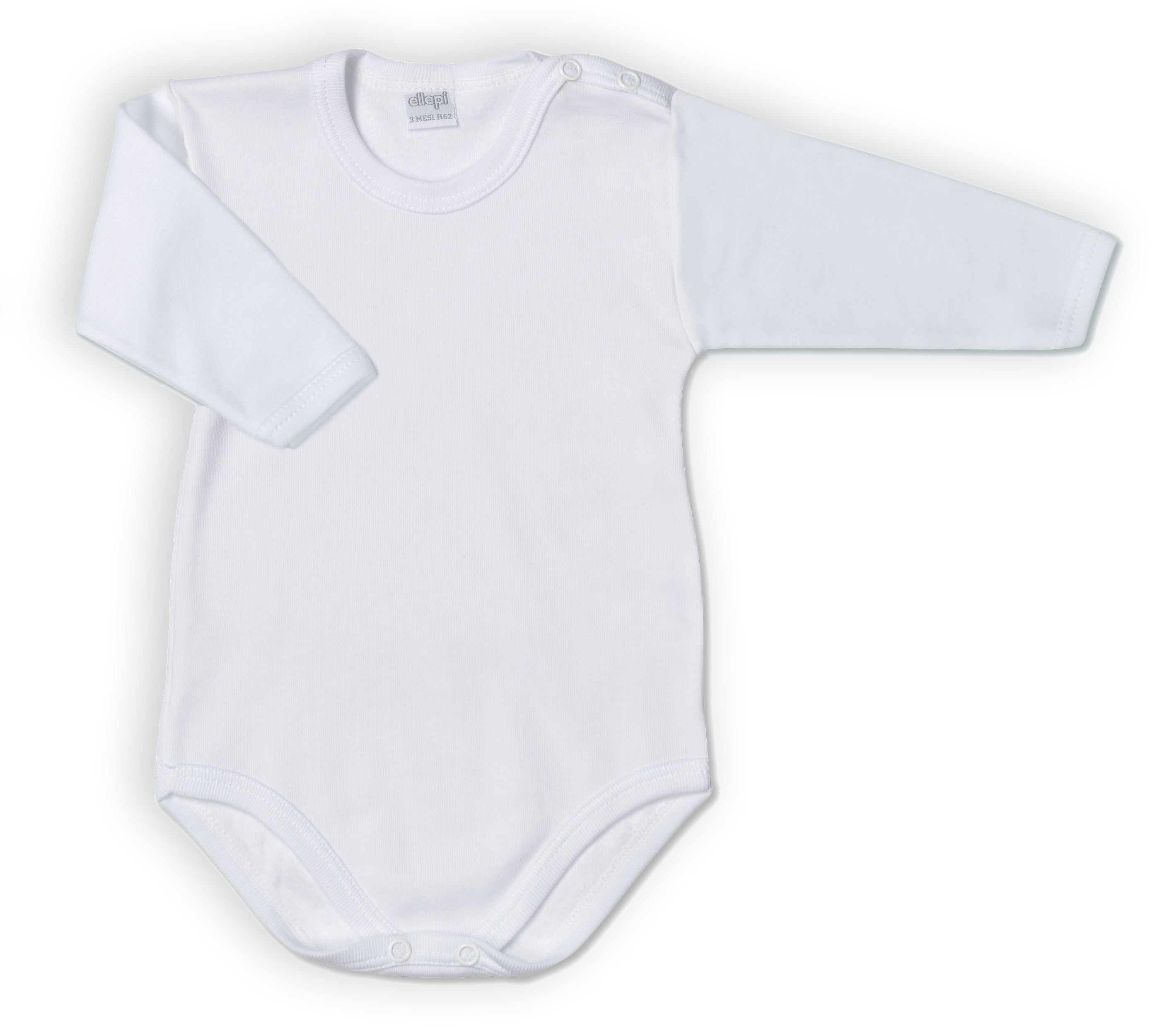 Set 3 body neonato unisex manica lunga in caldo cotone Ellepi — apertura spalla e fondo con bottoni a pressione