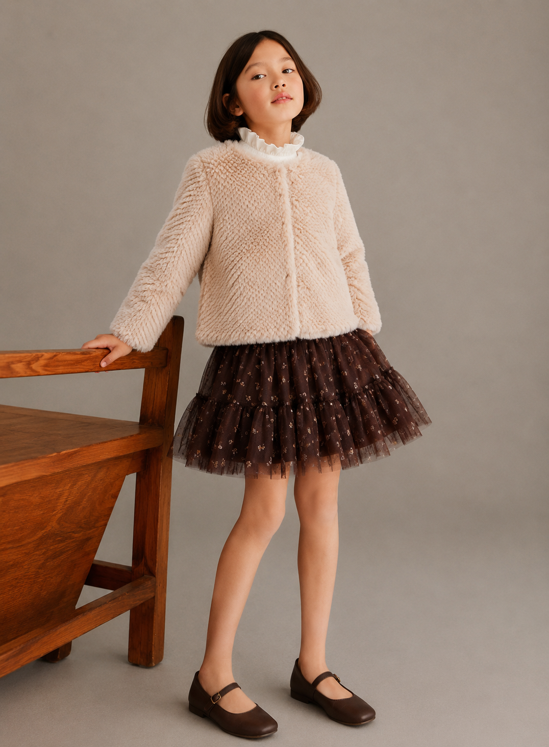 Giacchino Bimba EMC in Ecopelliccia Beige a Rilievo
