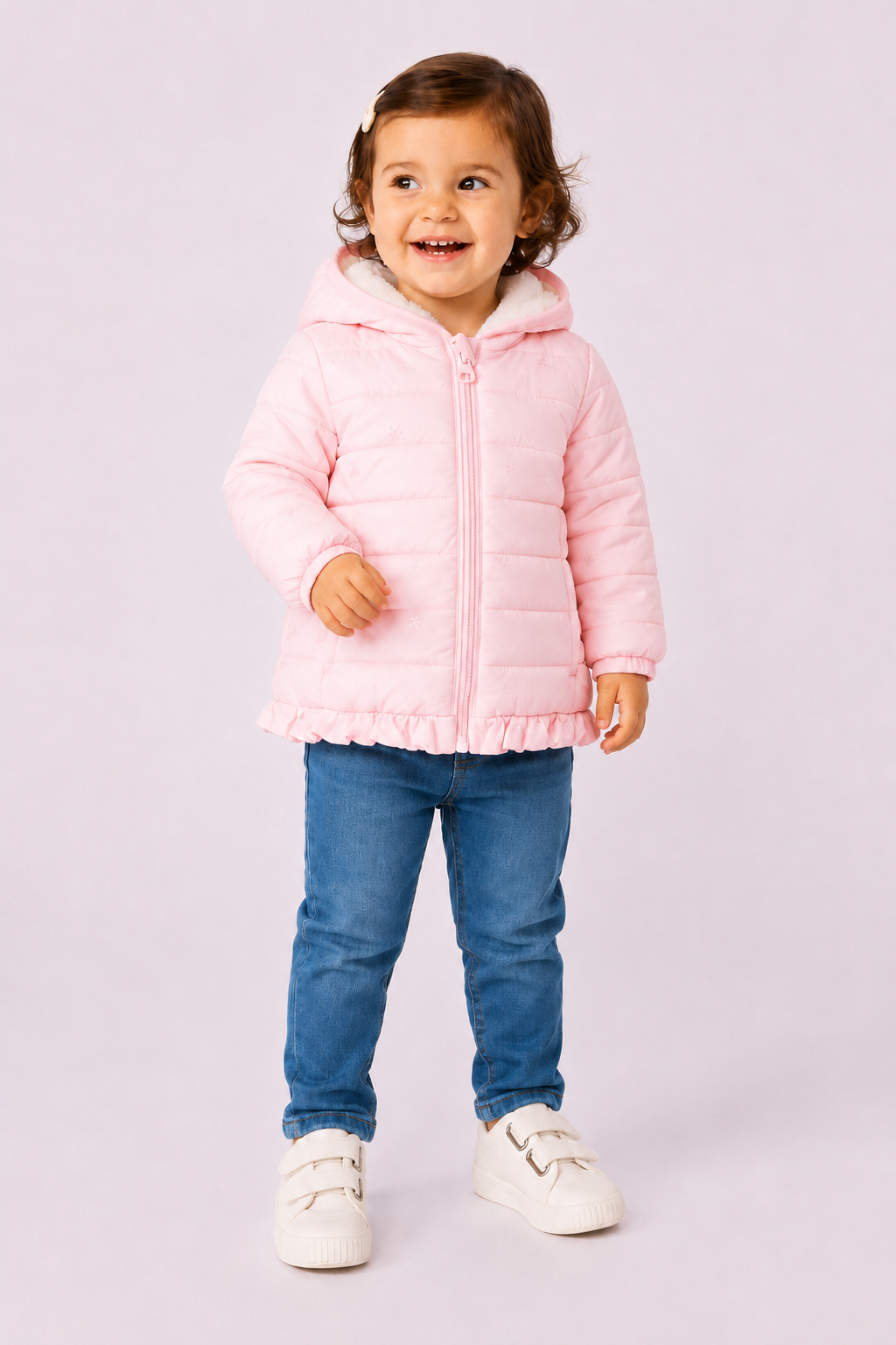 Giubbino Bimba EMC Rosa Imbottito con Cappuccio in Pelliccia