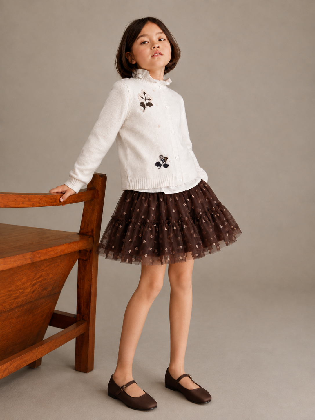 Gonna Bimba EMC in Tulle Marrone con Cuori Glitter