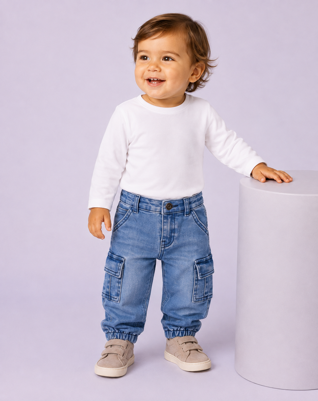 Pantalone Cargo Bimbo EMC in Denim Chiaro con Fondo Elasticato