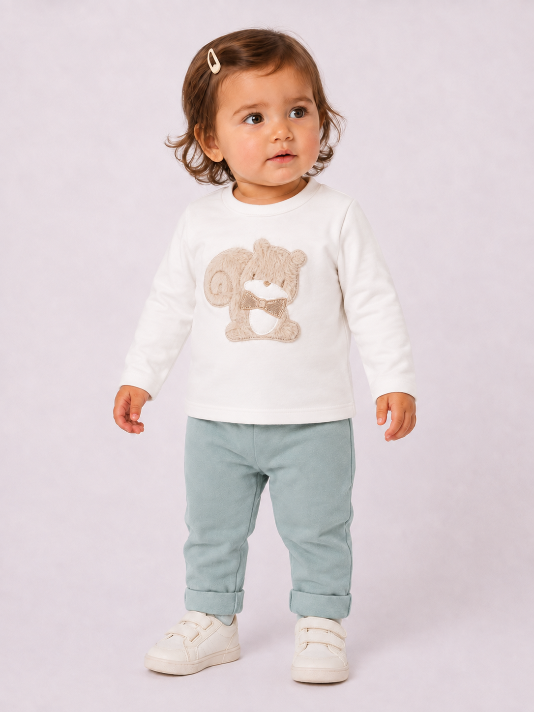 Maglia Bimba EMC Bianca con Applicazione Scoiattolo in Peluche