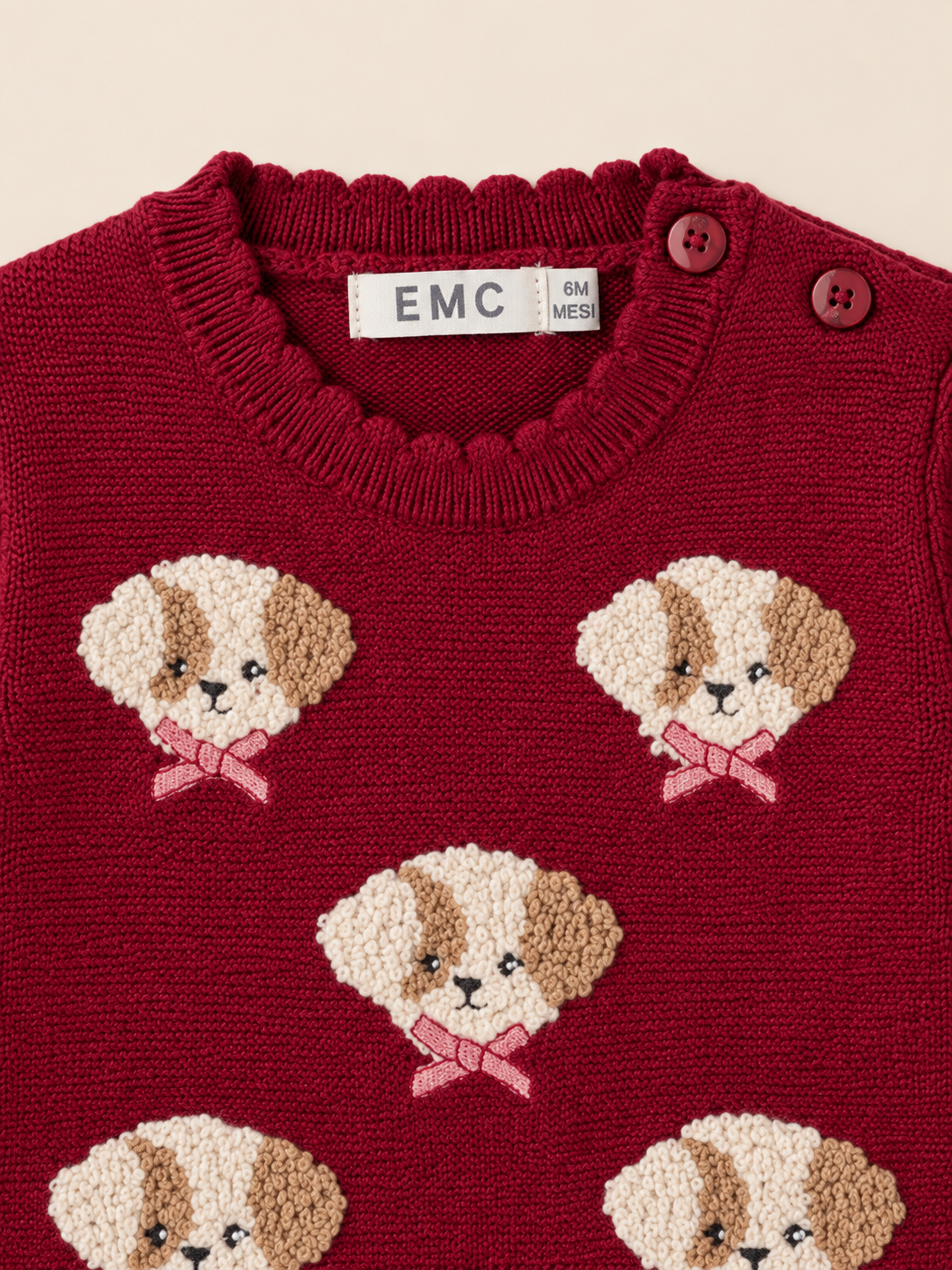 Maglione Bimba EMC Bordeaux con Cagnolini Ricamati
